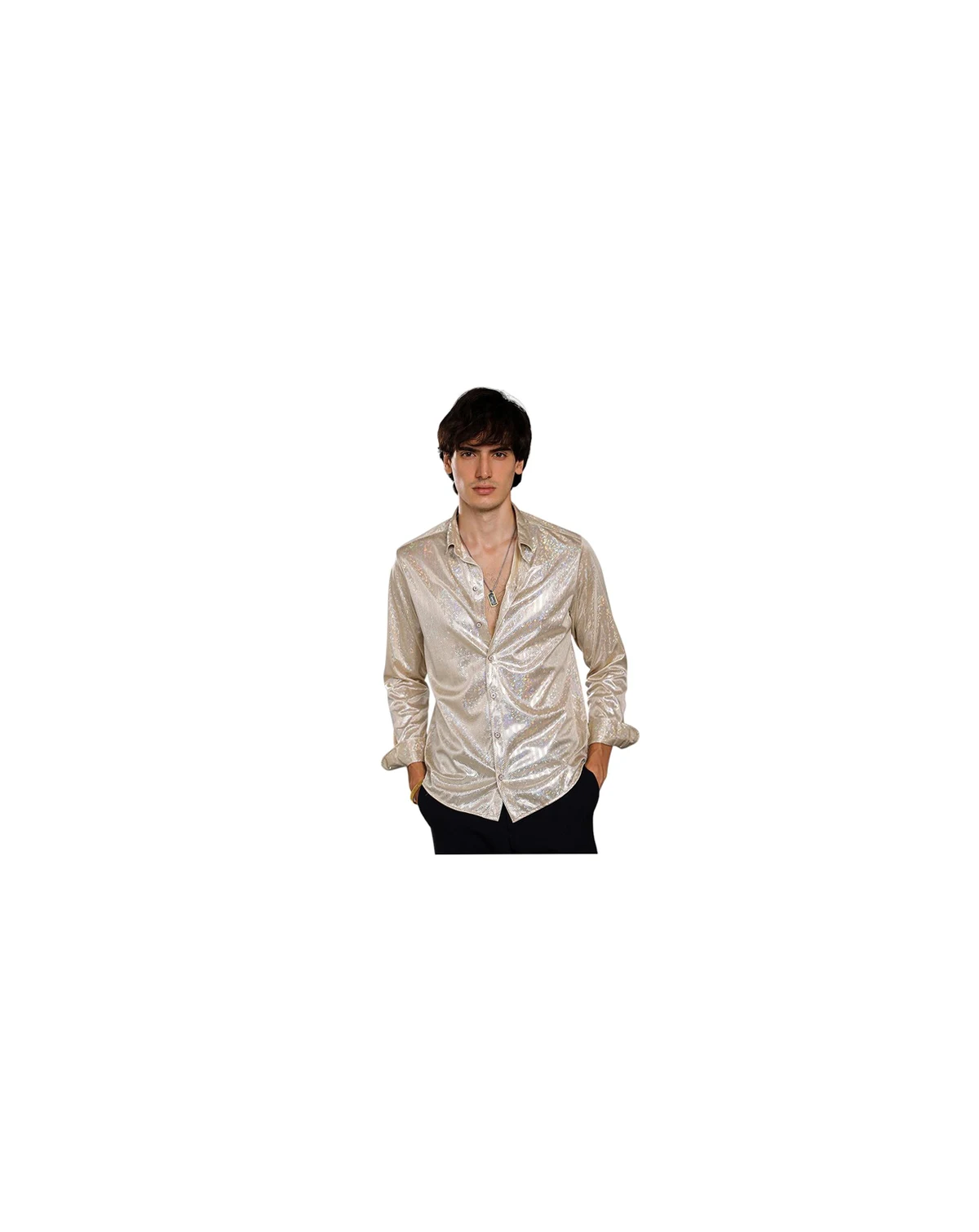 Men's Metallic Beige Sheen Chevron Shirt