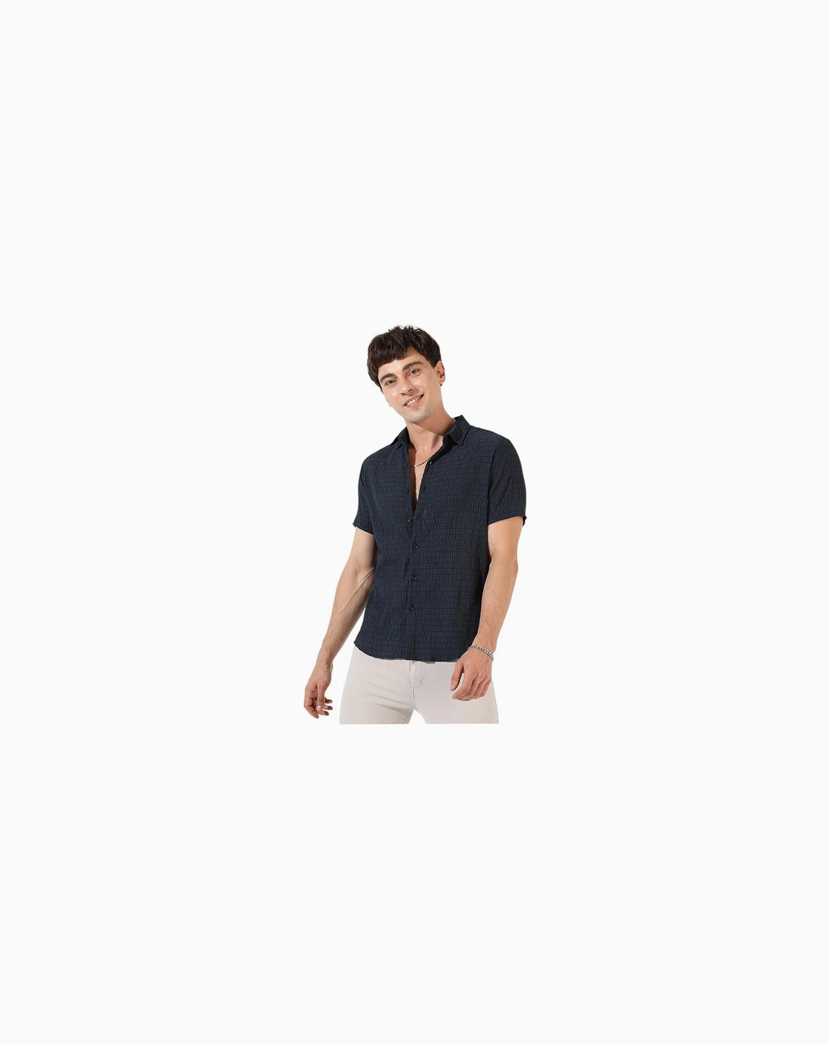 Men's Black Textured Regular Fit Casual Shirt