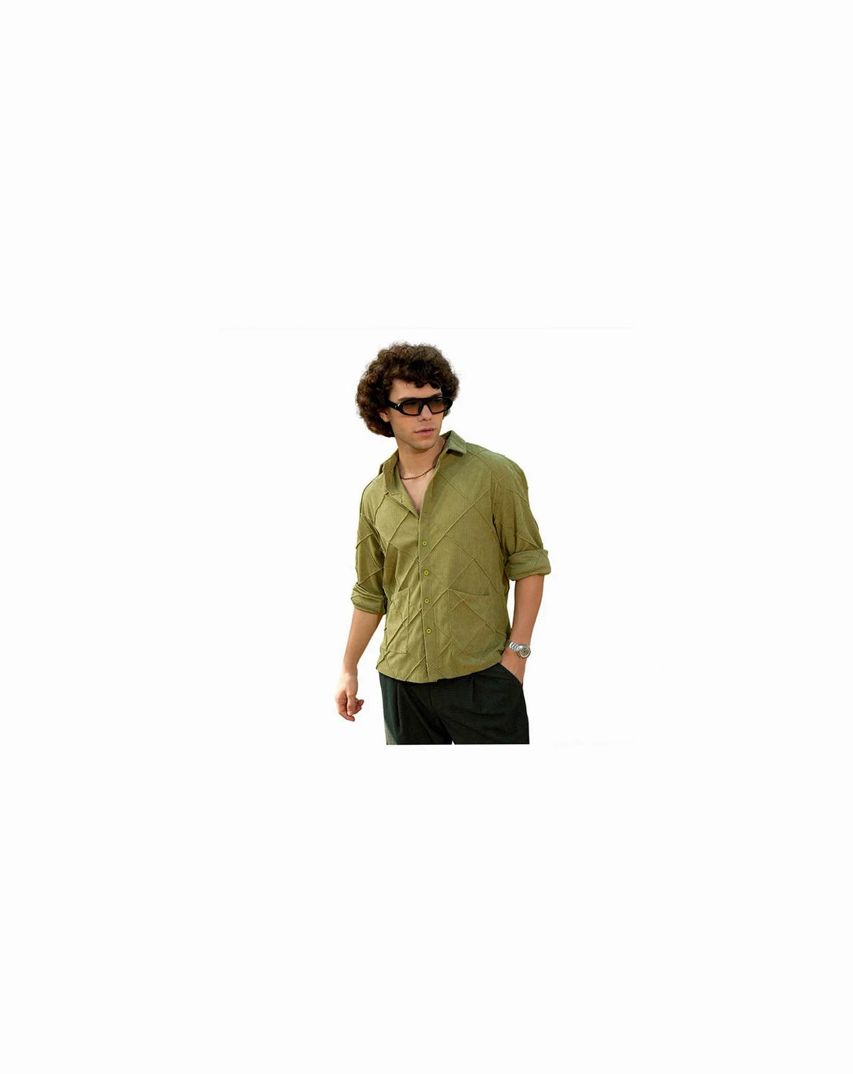 Men's Pistachio Green Grid-Corduroy Shirt