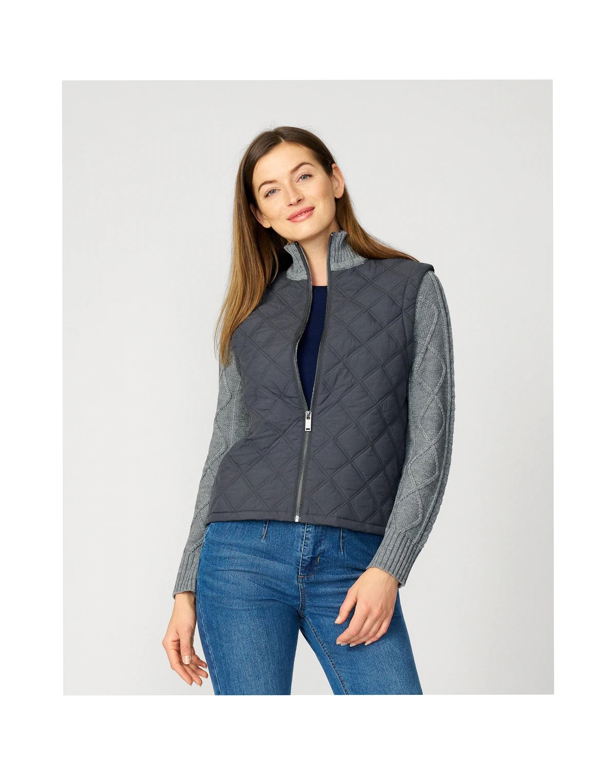 Women's Quilted Zip Up Sweater Jacket