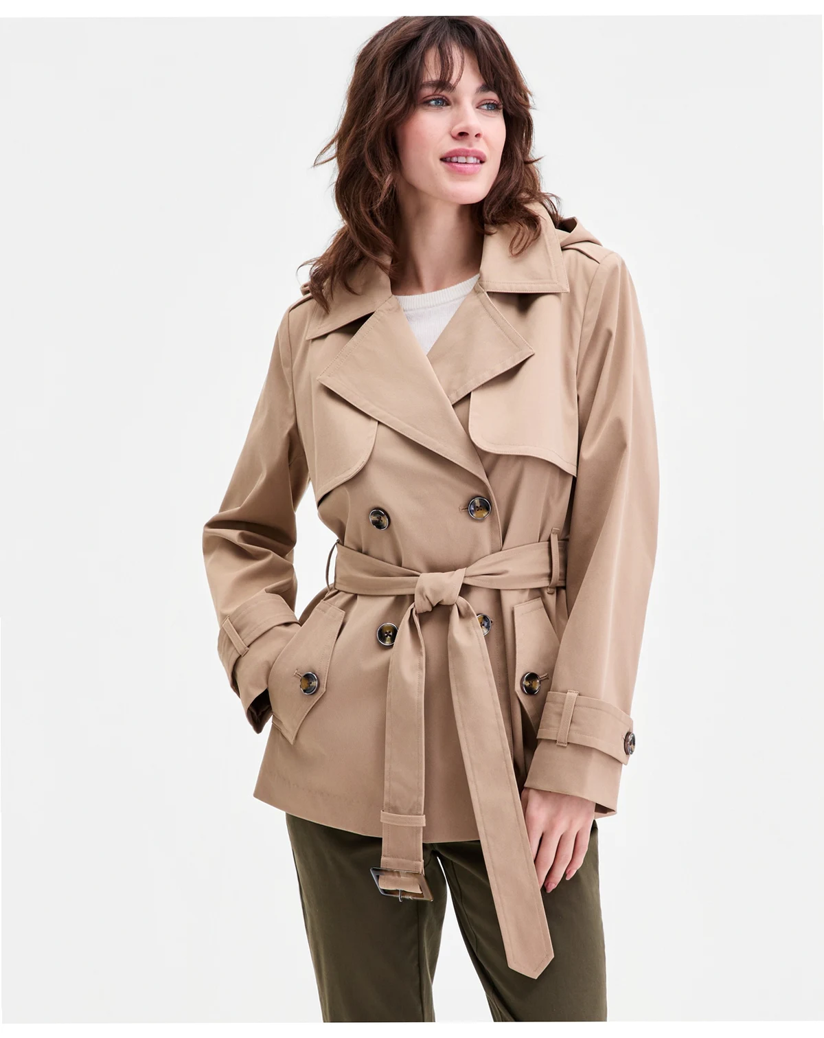Women's Short Double-Breasted Belted Trench Coat