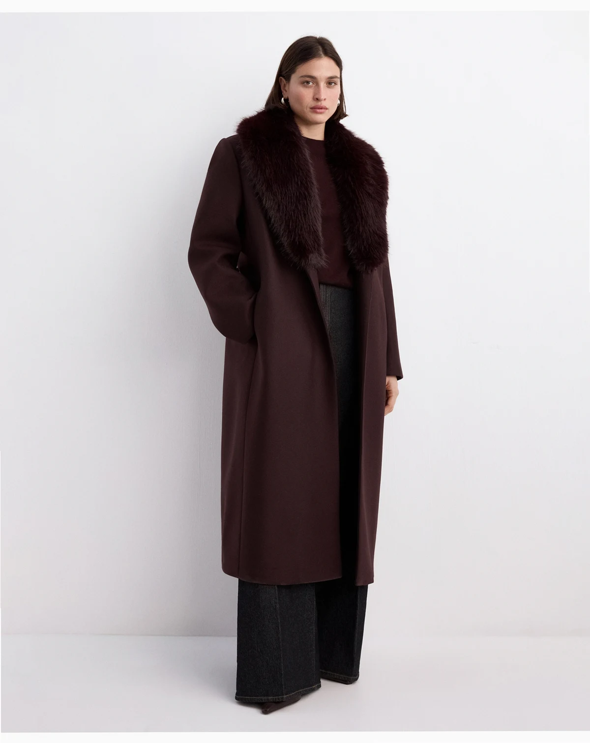 Women's Fur Collar Manteco Wool Coat