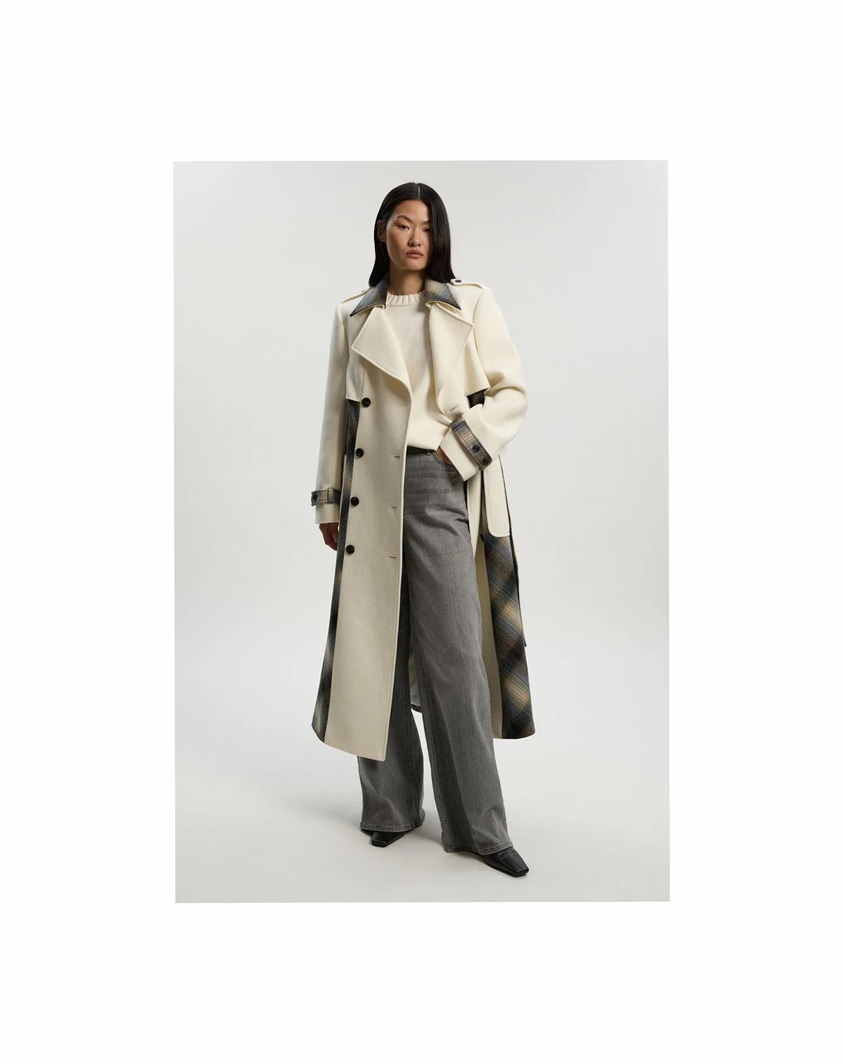 Women's Wool Check Trench Midi Coat