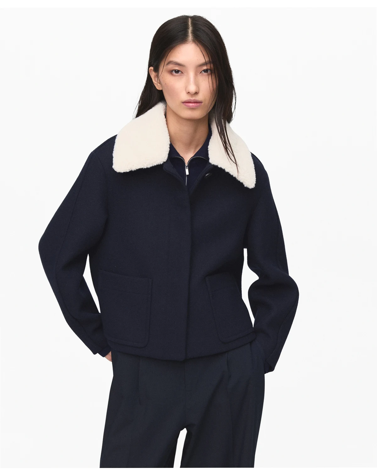 Women's Borg Collar Wool Blend Jacket