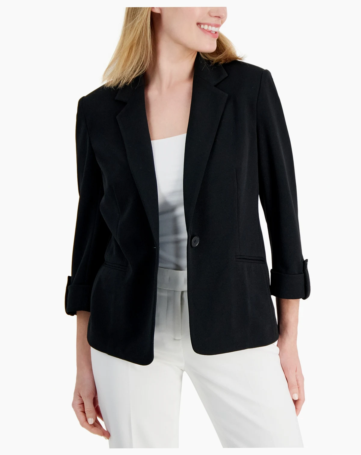 AK Anne Klein Petite 3/4-Sleeve One-Button Blazer