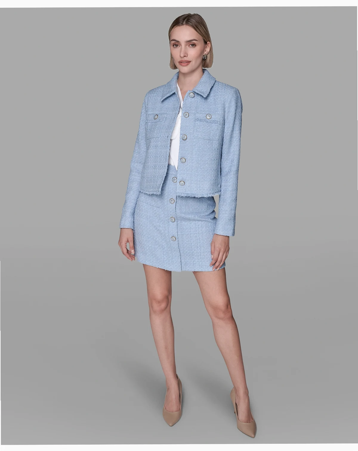 Women's Five-Button Cropped Tweed Jacket
