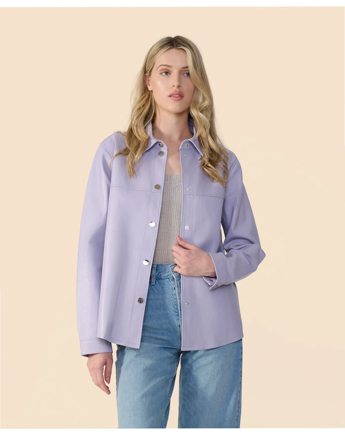 Women's Leather Shirt Jacket, Created for Macy's