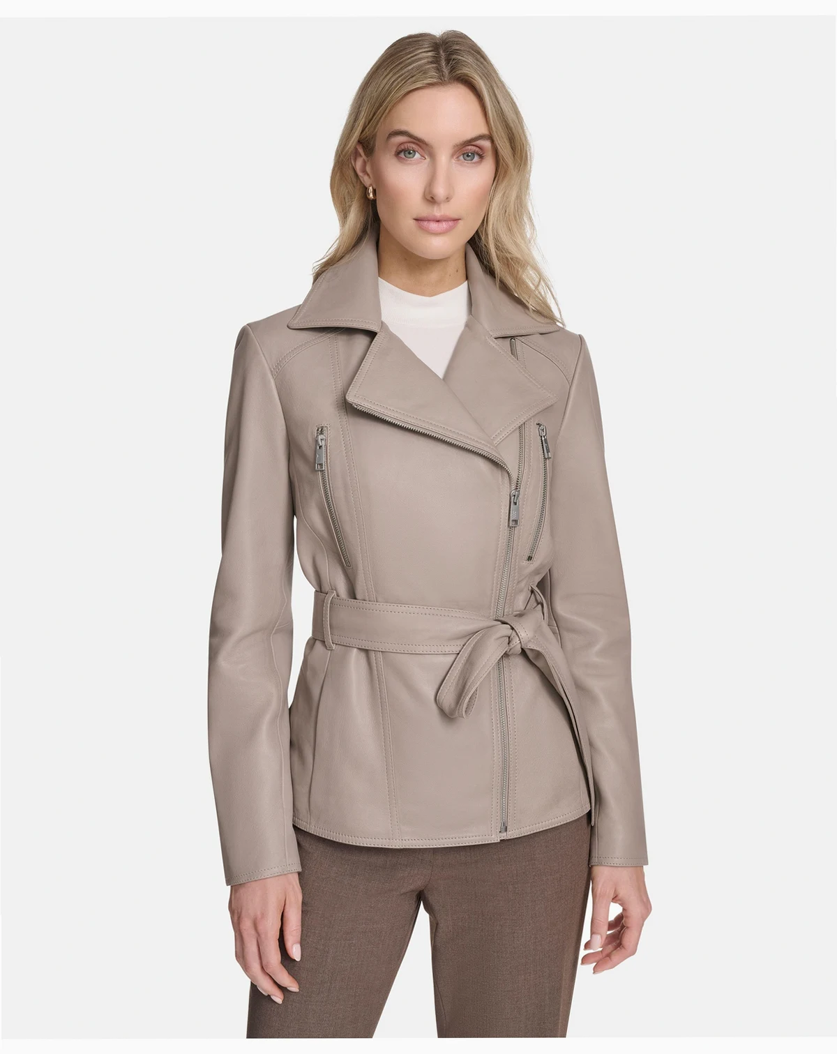 Women's Violet Belted Moto Leather Jacket
