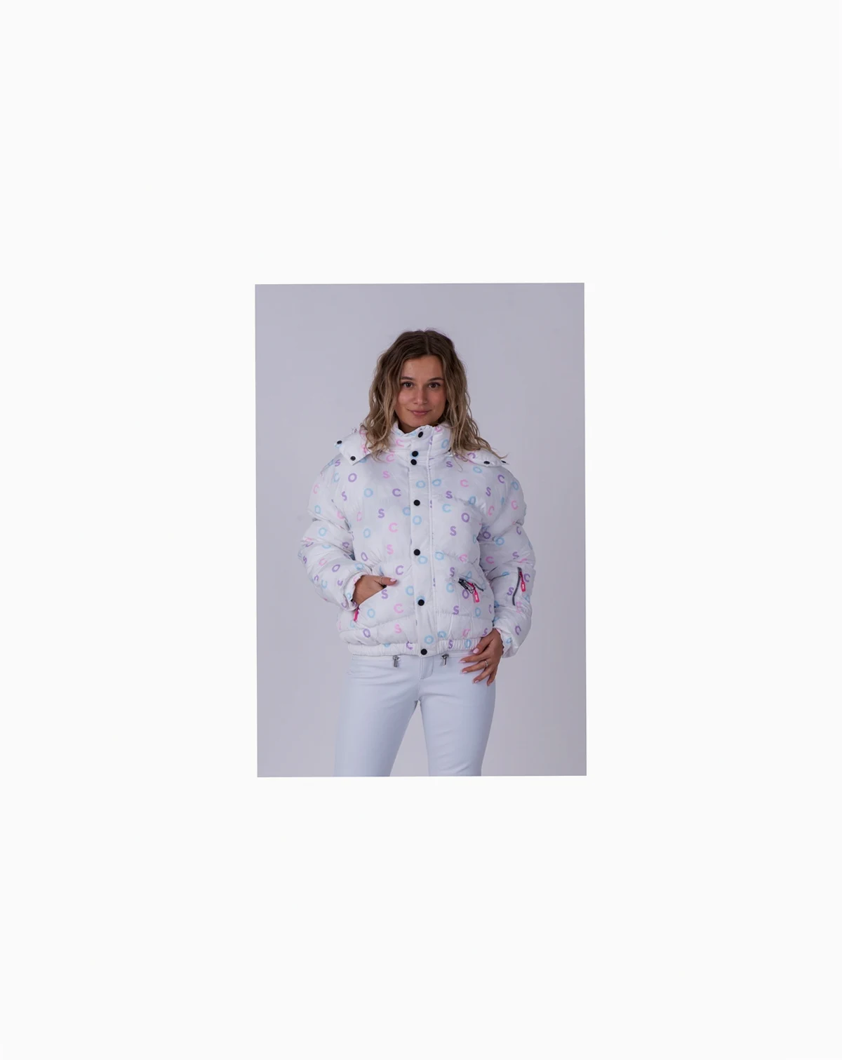 Women's White Print Chic Puffer Jacket