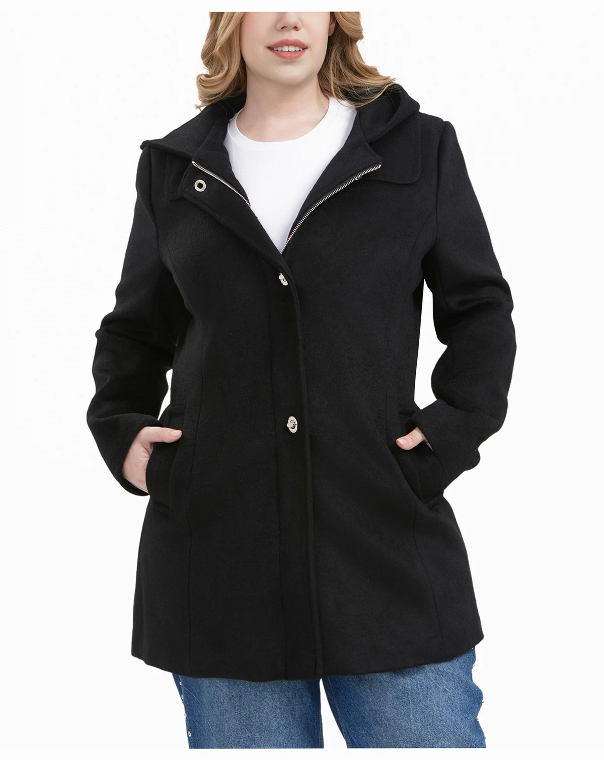 Plus Size Hooded Wool Blend Coat