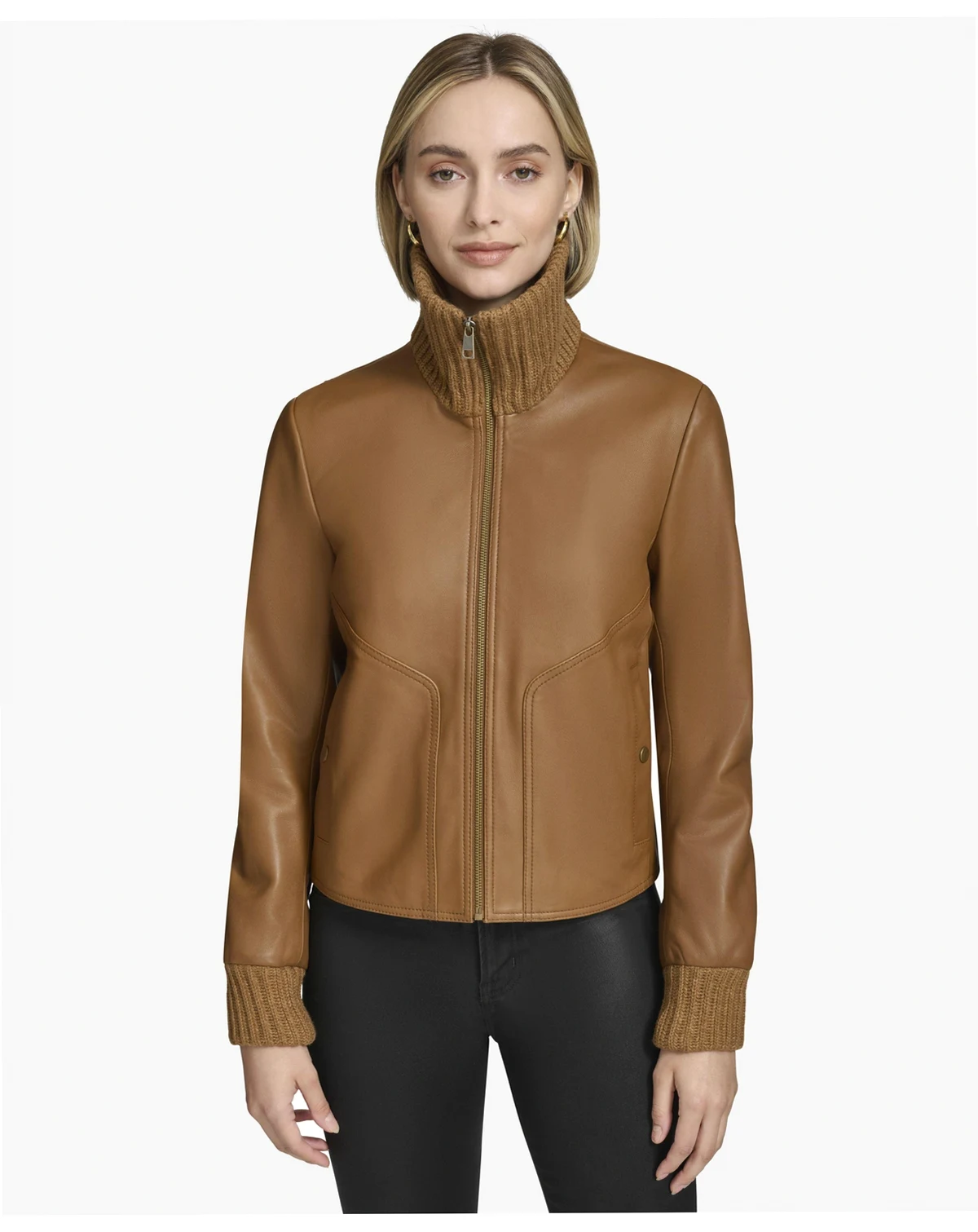 Women's Beatrix Rib-Knit Trimmed Leather Jacket