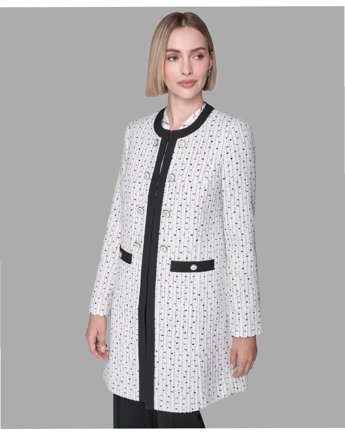 Women's Round Neck Hook & Eye Front Topper Jacket