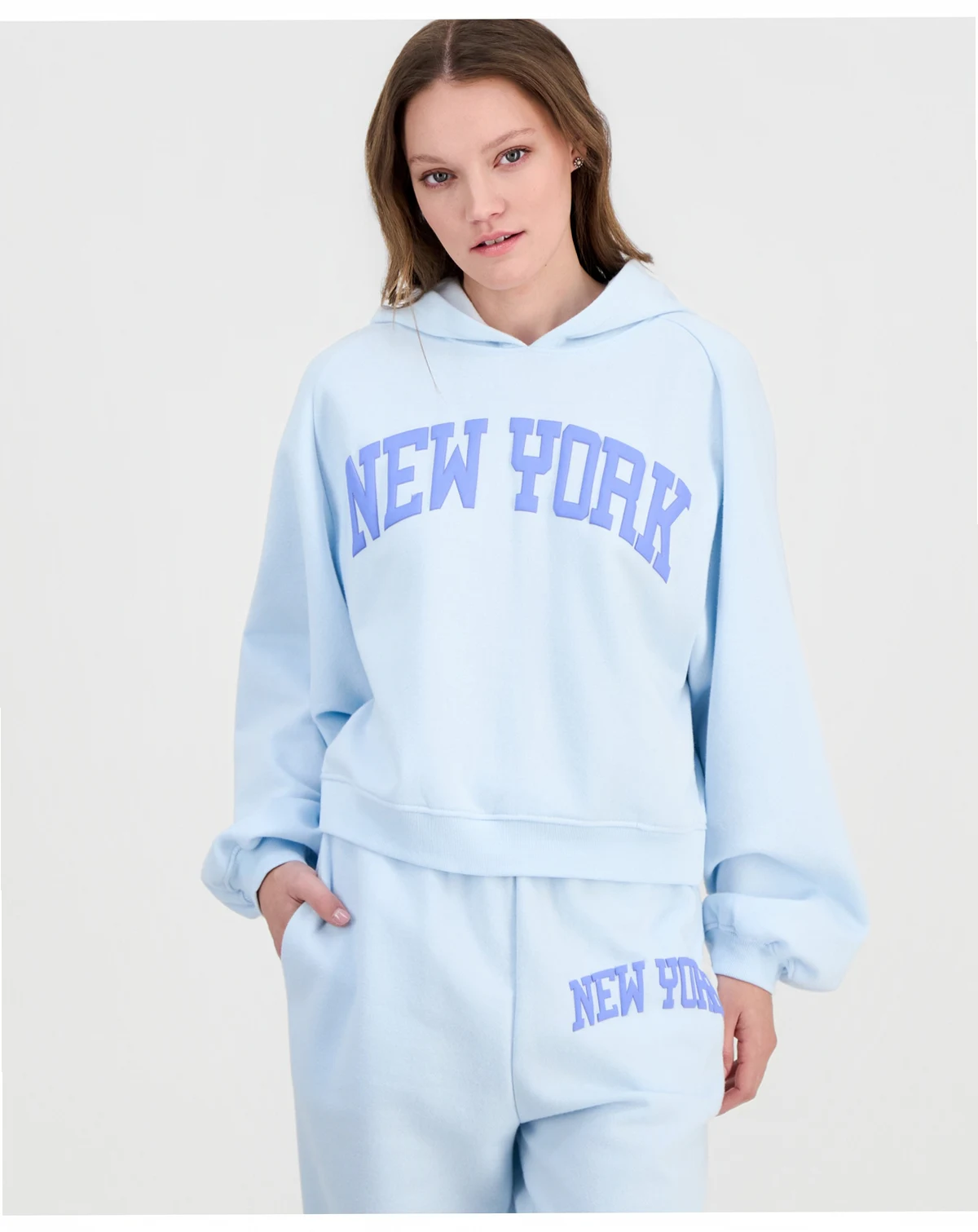 Juniors' New York Puff Print Hoodie Sweatshirt