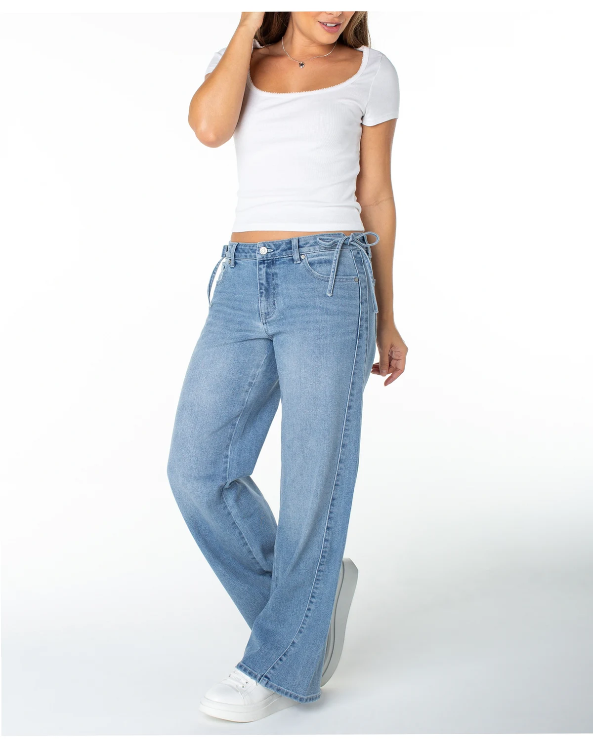Juniors' Side Tie Wide-Leg Jeans