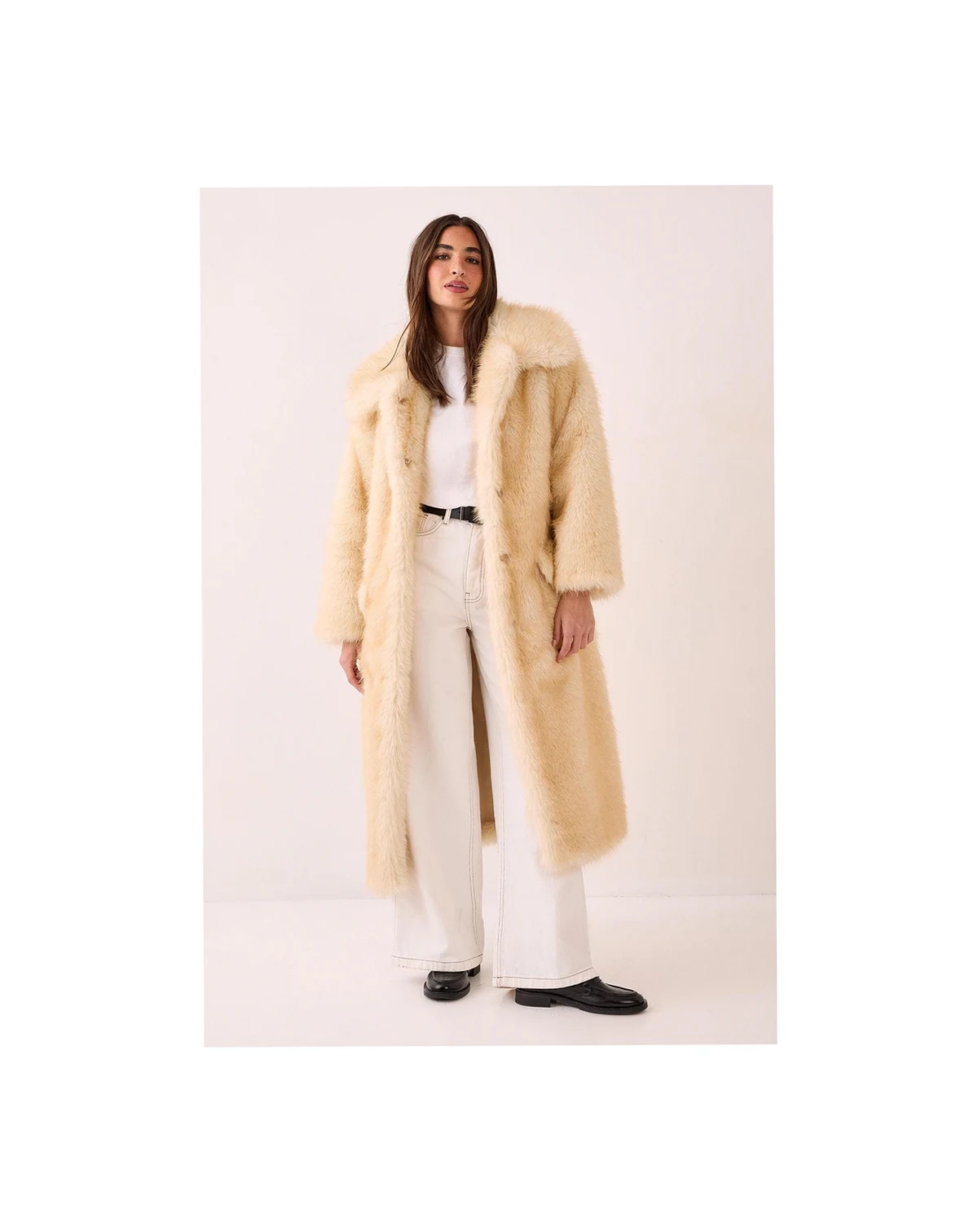 Women's Belted Tipped Faux Fur Coat