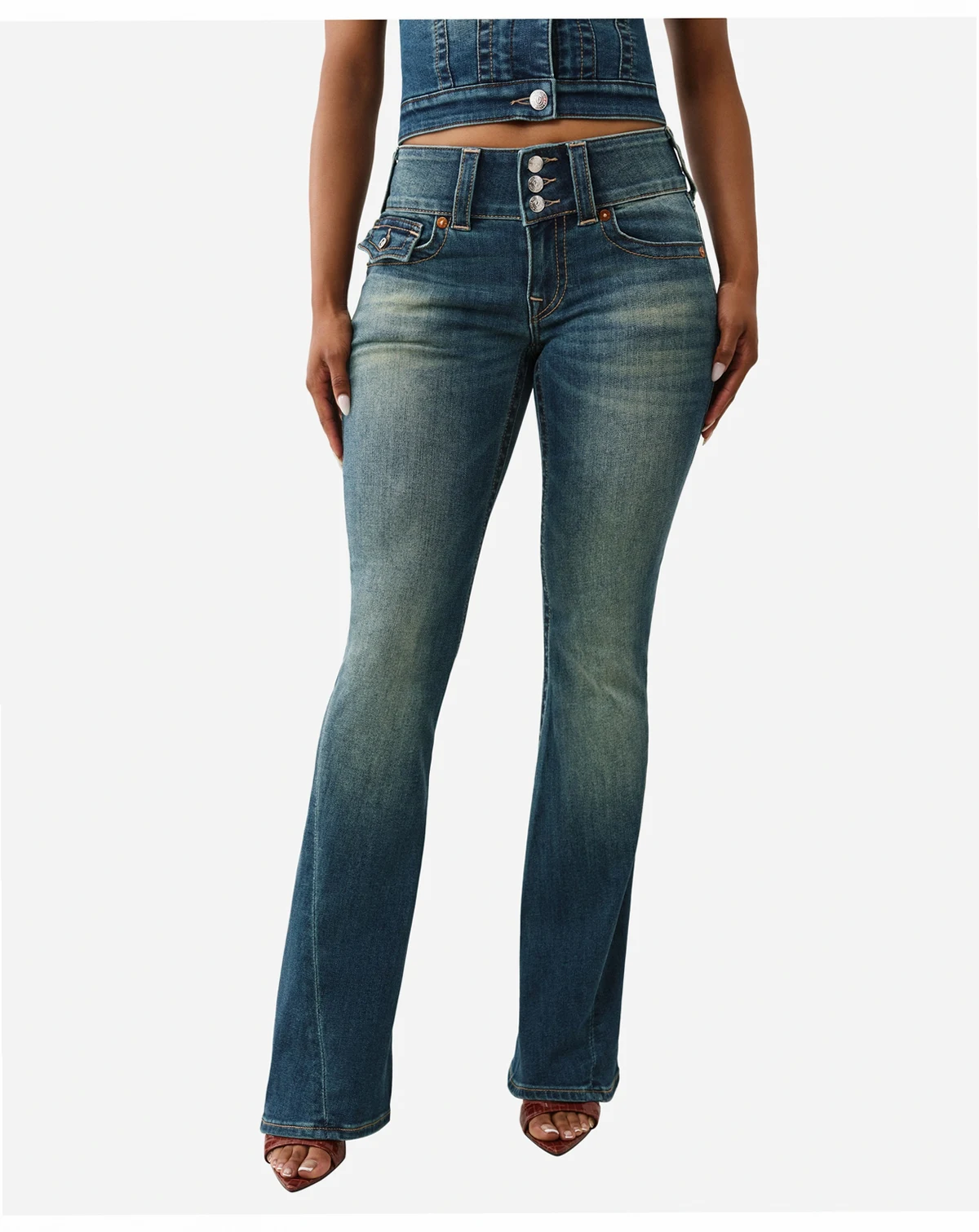 Women's Y2K Joey Flare Mid Rise Flap Jeans