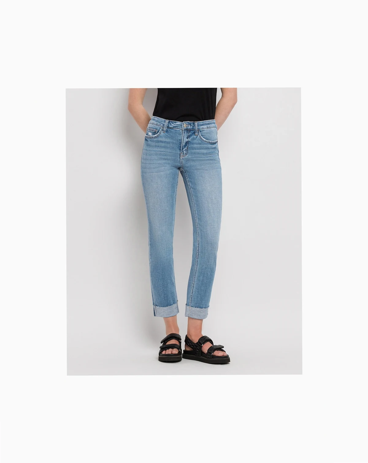 Women's Mid Rise Cuffed Slim Straight Jeans