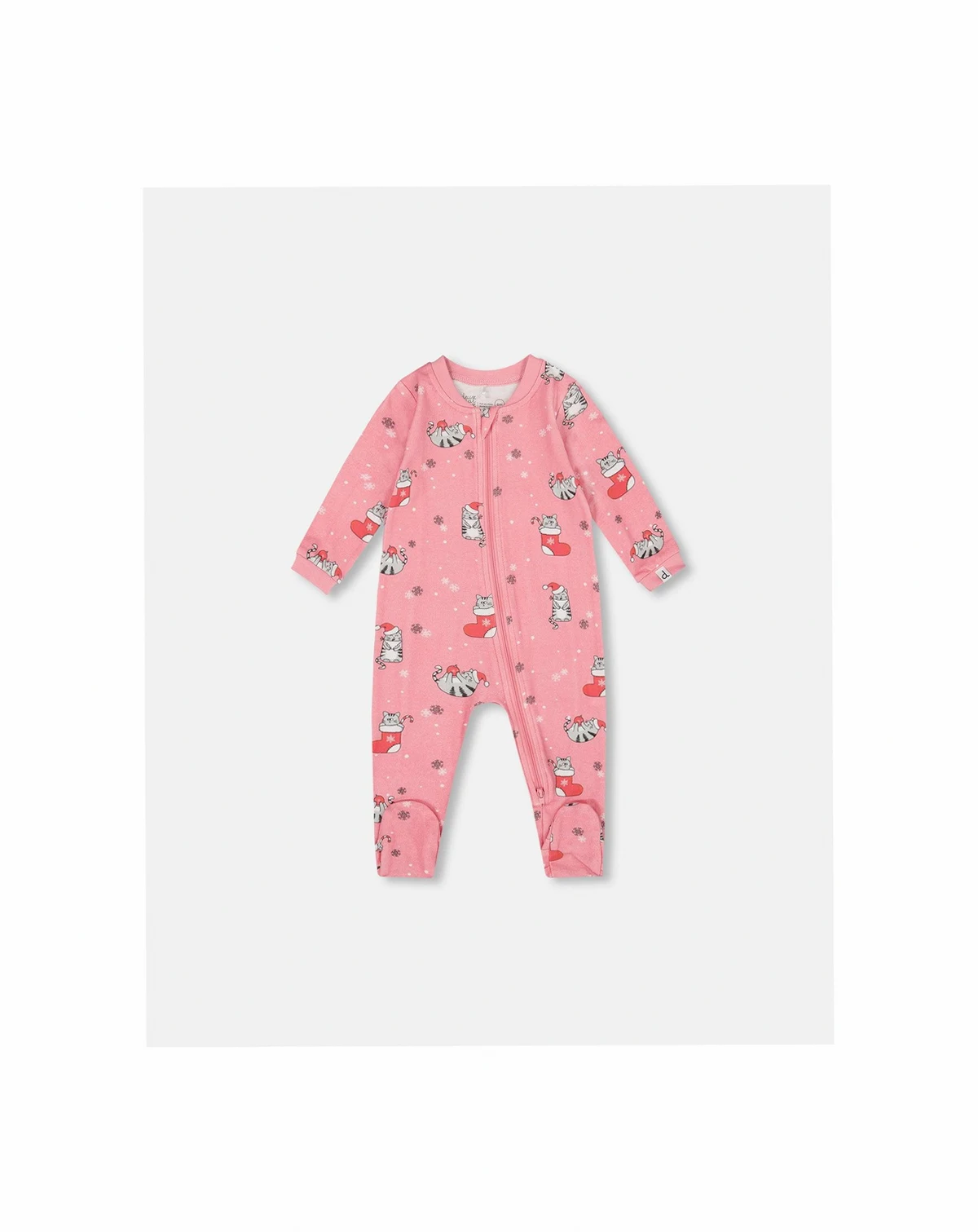 Baby Girls One-Piece Cotton Pajama Pink Cat Print