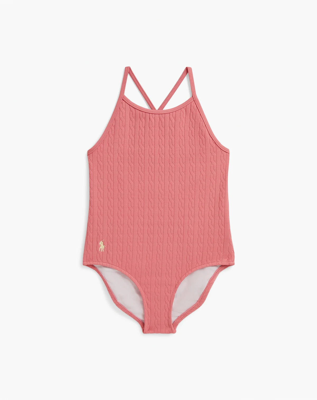 Girls' 2T-6X Mini-Cable Jacquard Round Neck One-Piece Swimsuit
