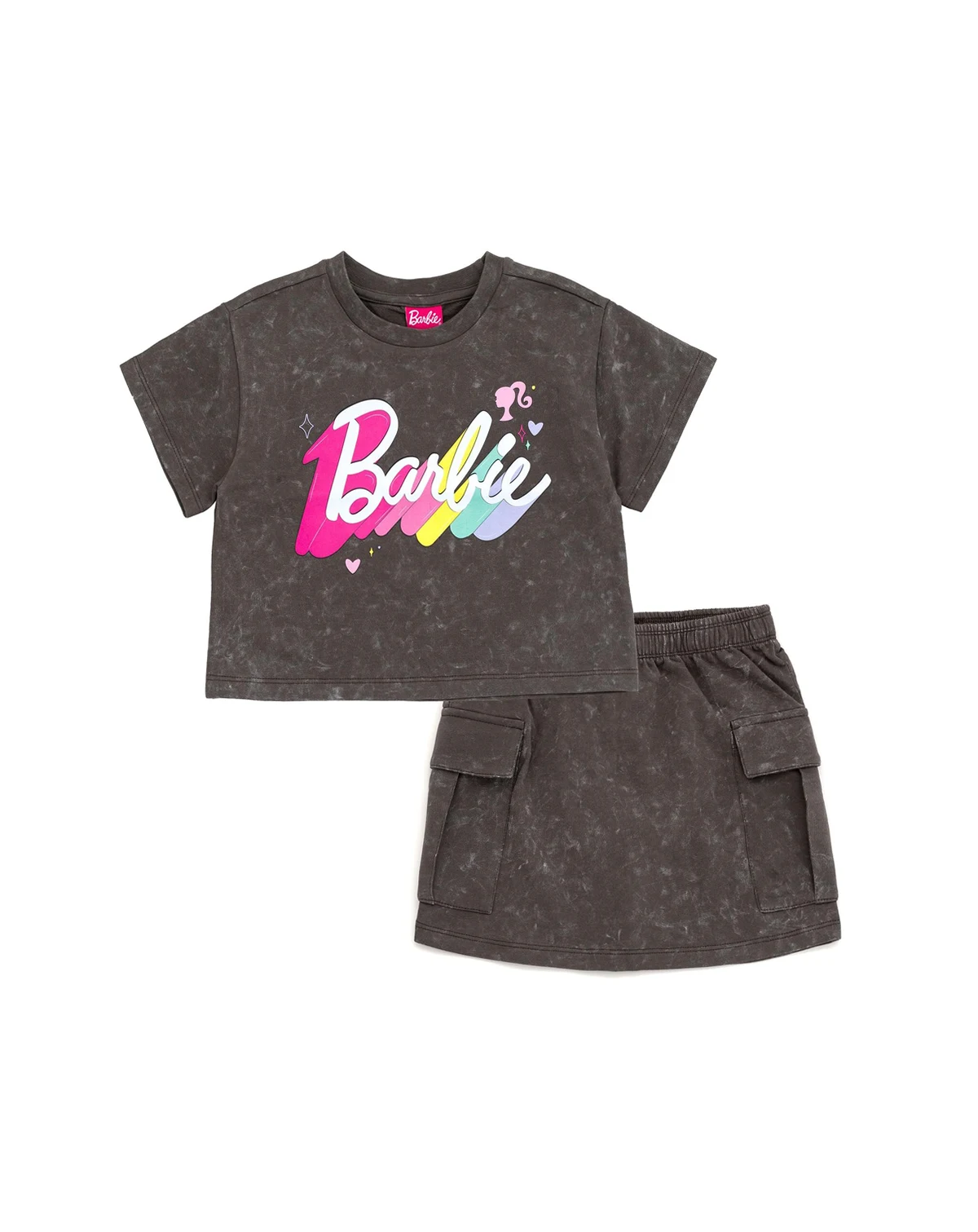 Toddler Girls French Terry Cropped Drop Shoulder T-Shirt and Skirt Outfit Set