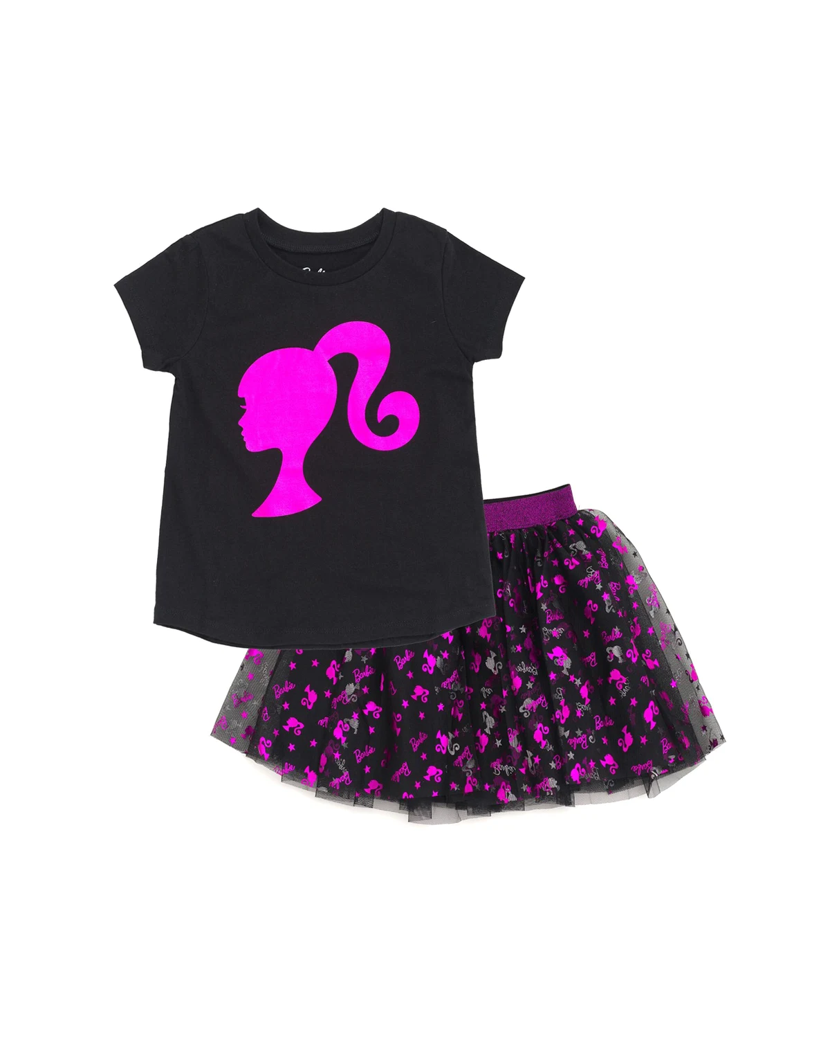 Toddler Girls Metallic Print T-Shirt and Tulle Mesh Skirt