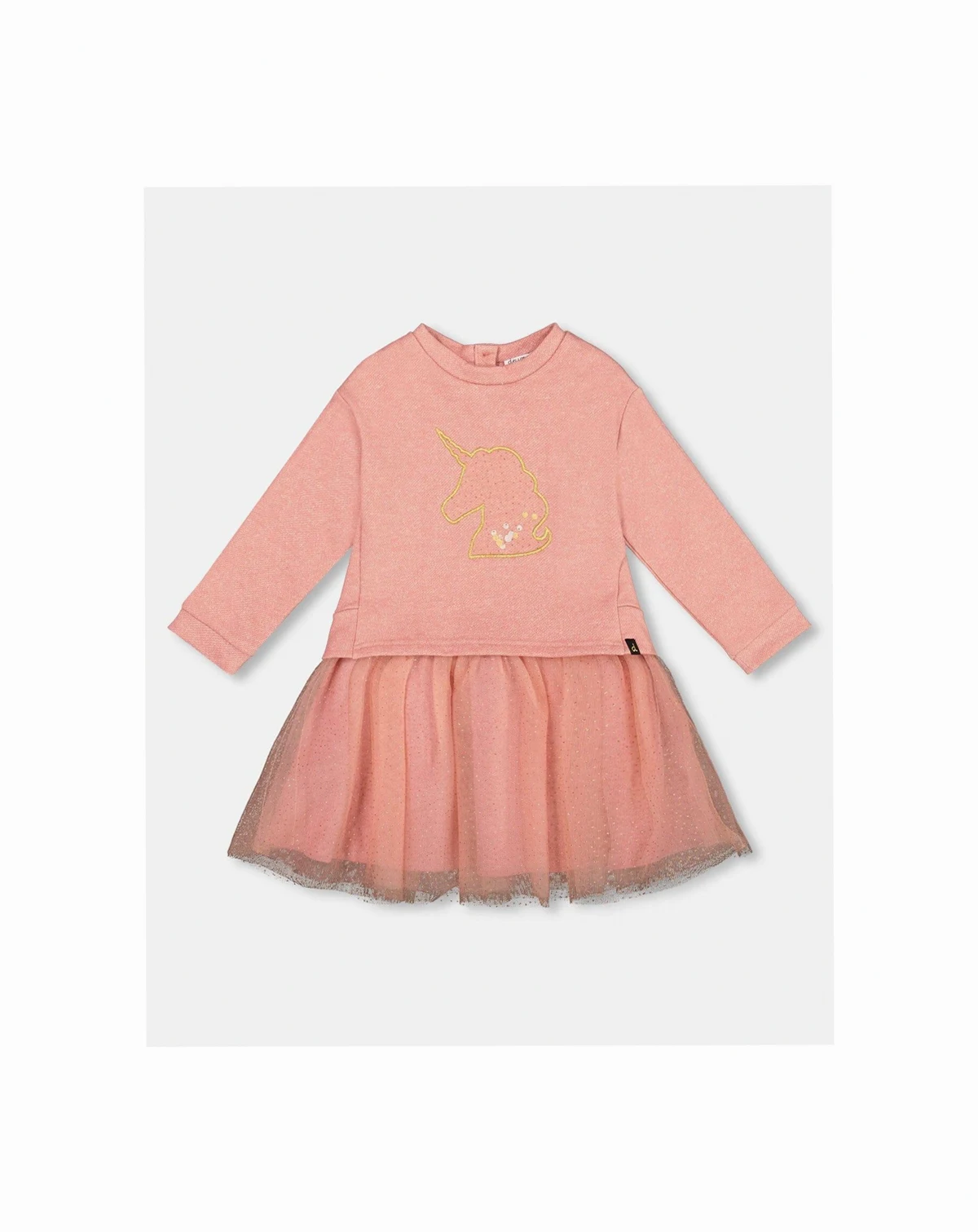Girl Bi-Material Dress Dusty Pink with Mesh Skirt and Unicorn - Toddler|Child