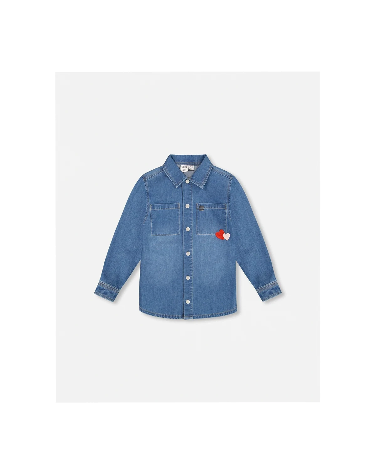 Toddler Girls Denim Shirt Light Blue with Patch Pockets and Apple Patch - Toddler|Child