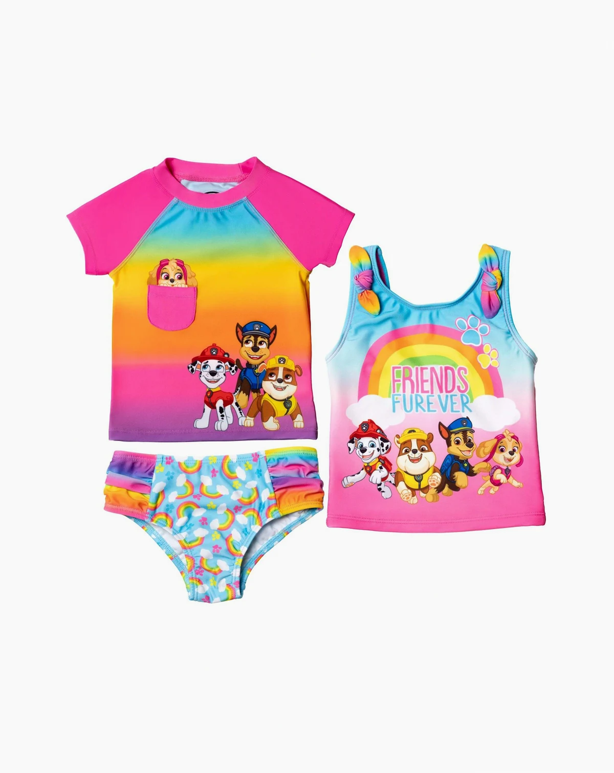 Toddler Girls Rash Guard Tankini Top and Bikini Bottom 3 Piece Swimsuit Set