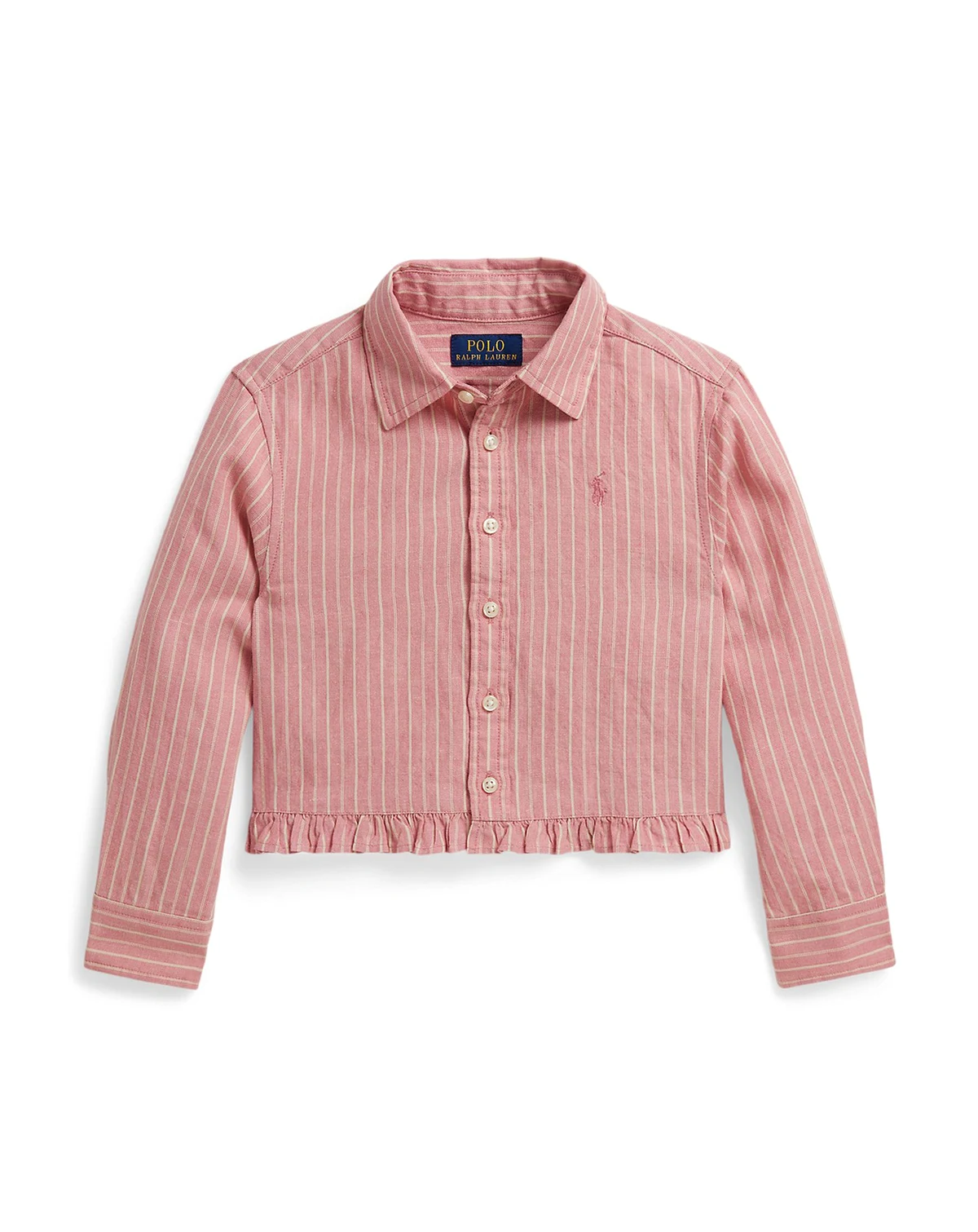 Girls' 2-6X Striped Point Collar Ruffled Shirt