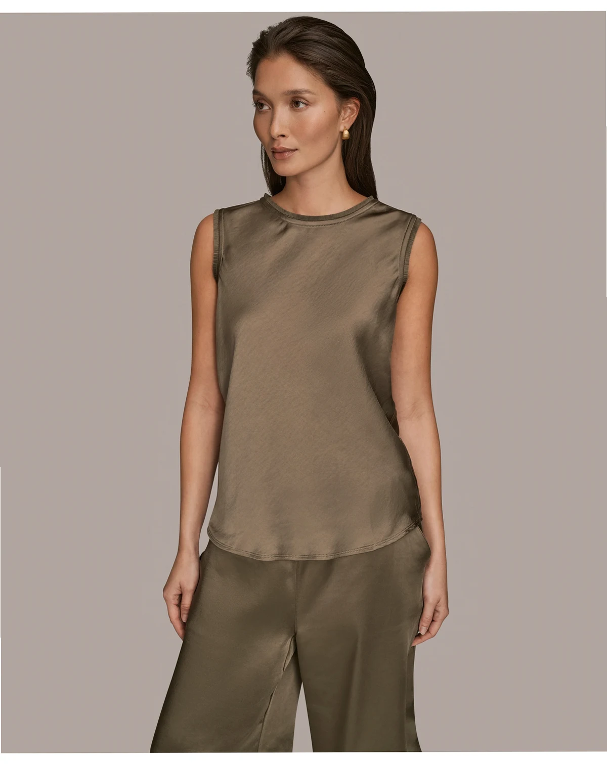 Women's Satin Sleeveless Fringe Trim Blouse