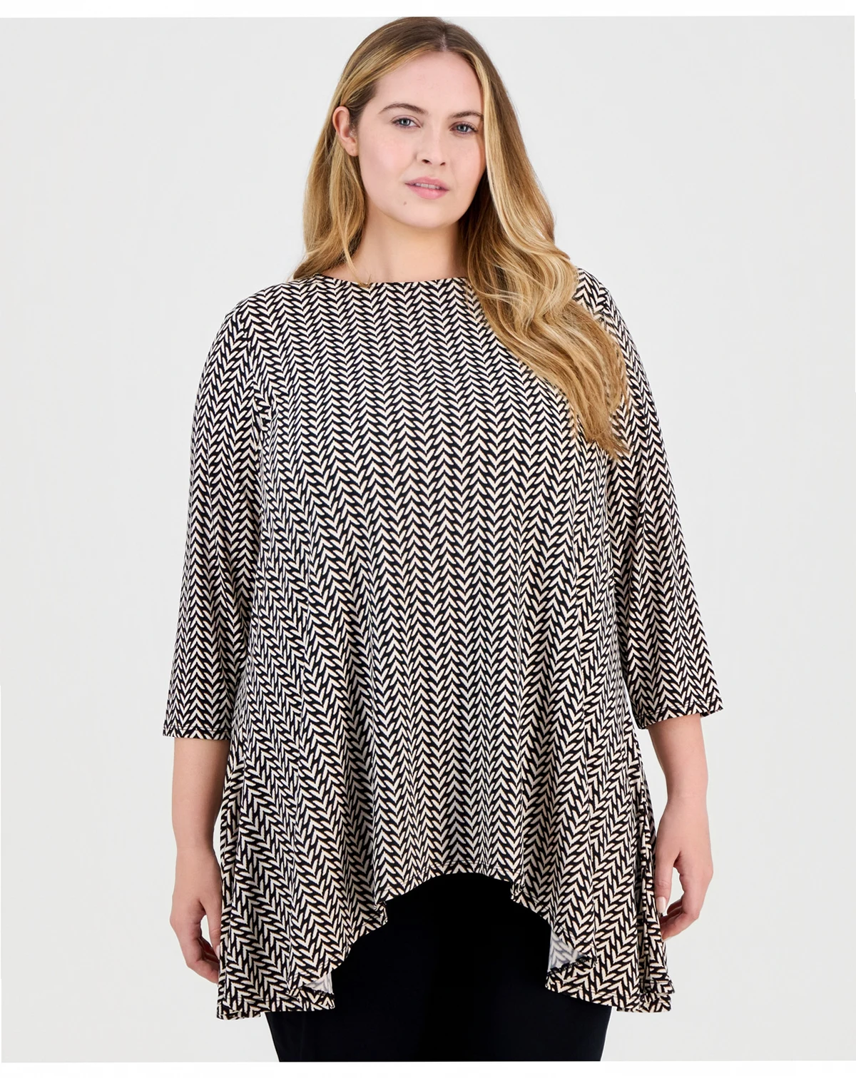 Plus Size Chevron-Print Handkerchief-Hem Top, Macy's Exclusive