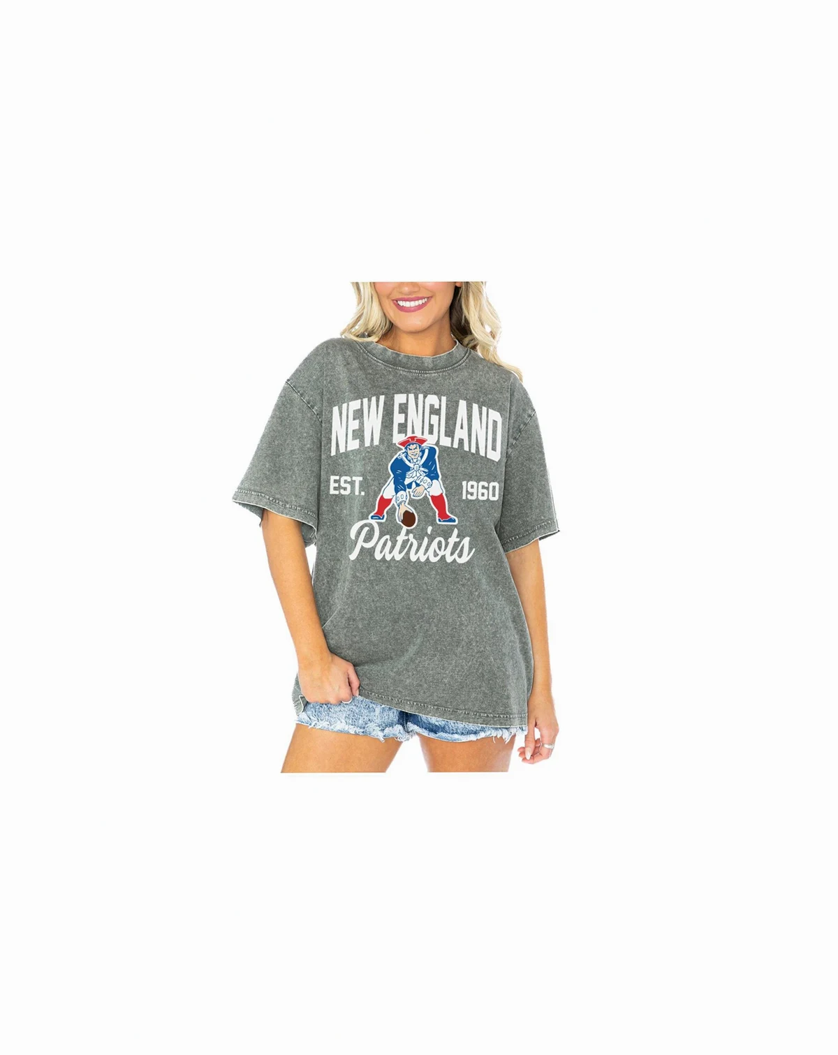 Women's Gray New England Patriots Tackle Titan Boyfriend Washed T-Shirt