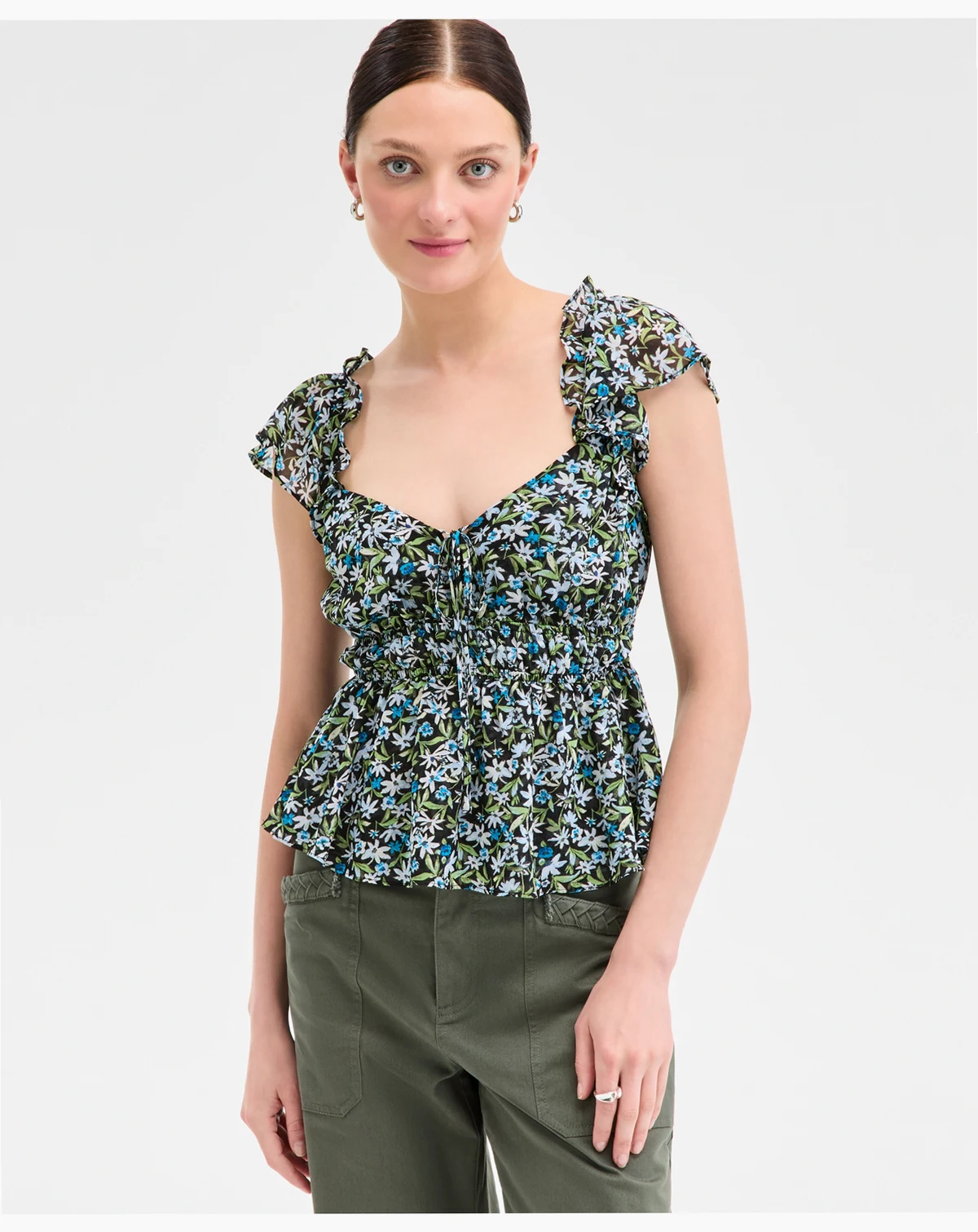 Women's Floral Flutter-Sleeve Tie Tank, Exclusively at Macy's
