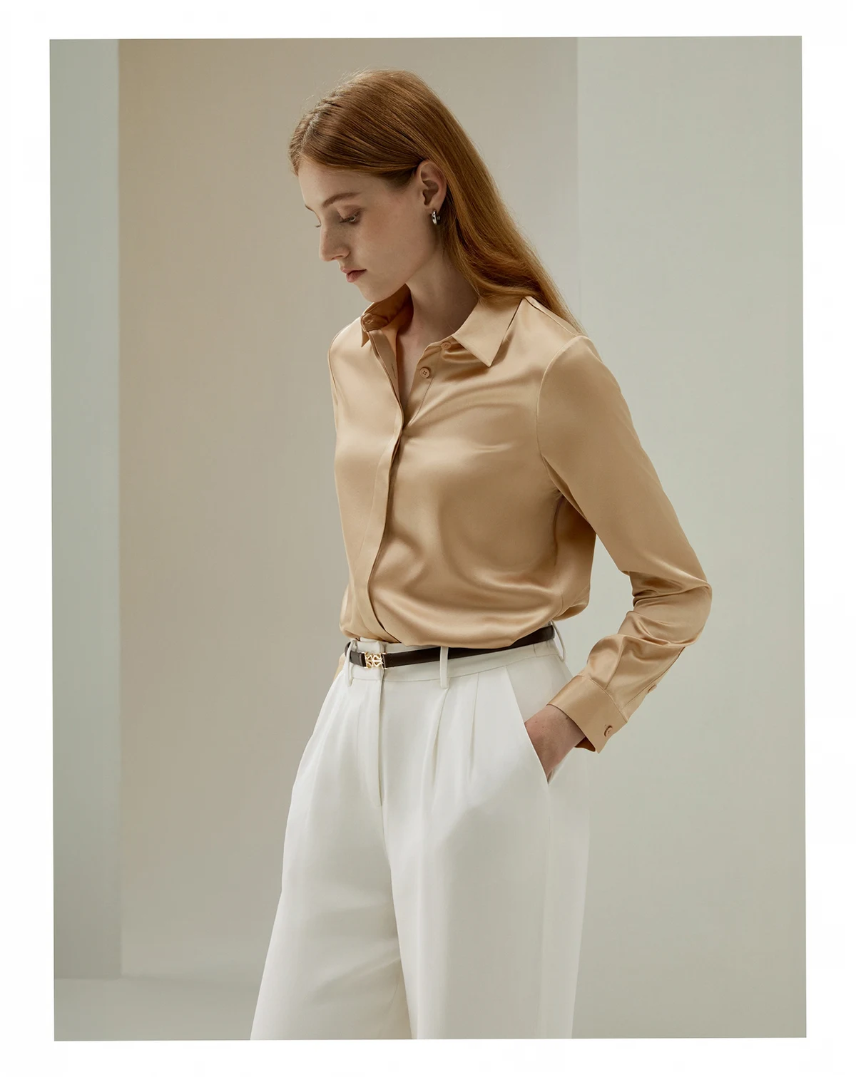 Women's Basic Concealed Placket Silk Shirt