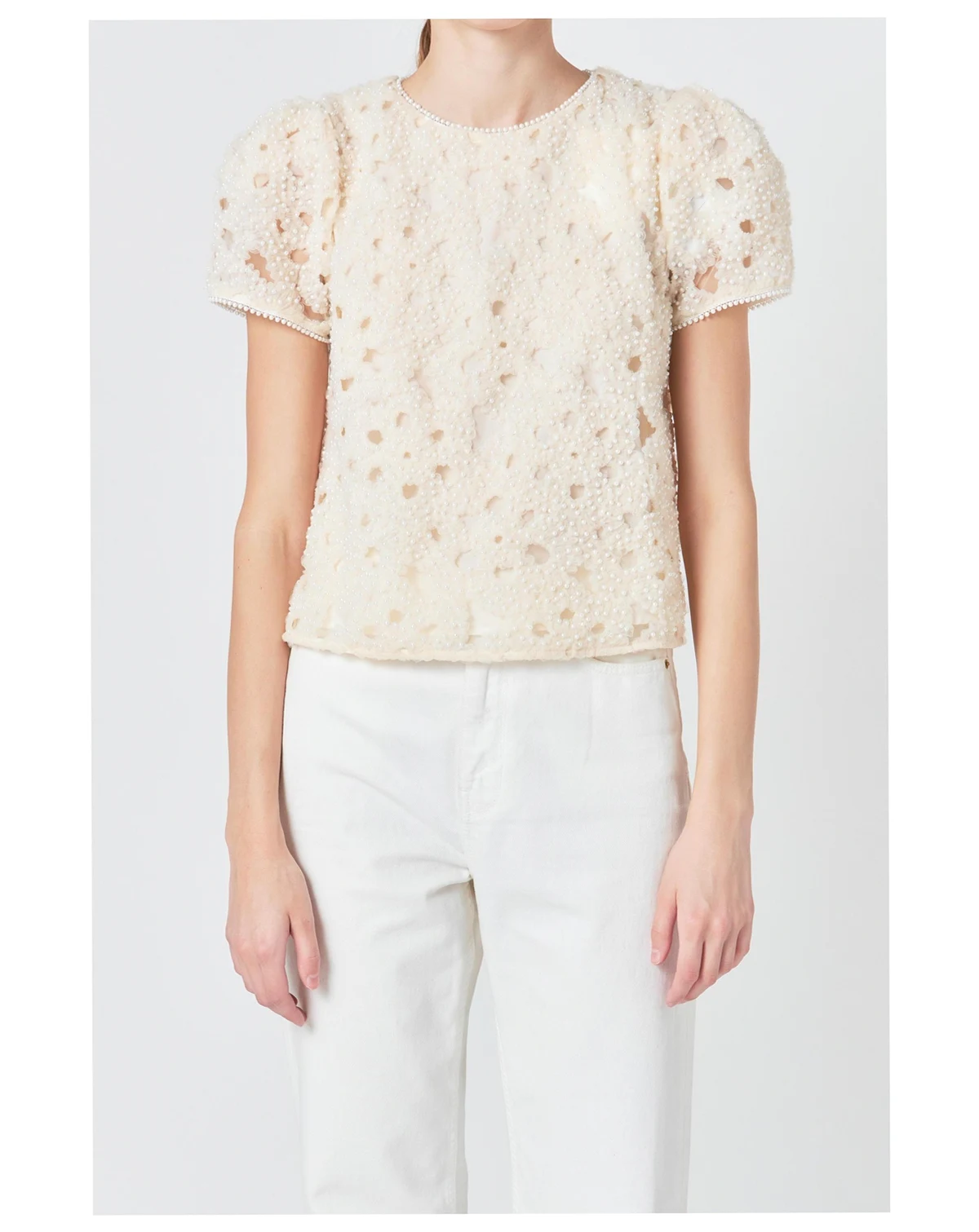 Women's Pearl and Tulle Textured Top