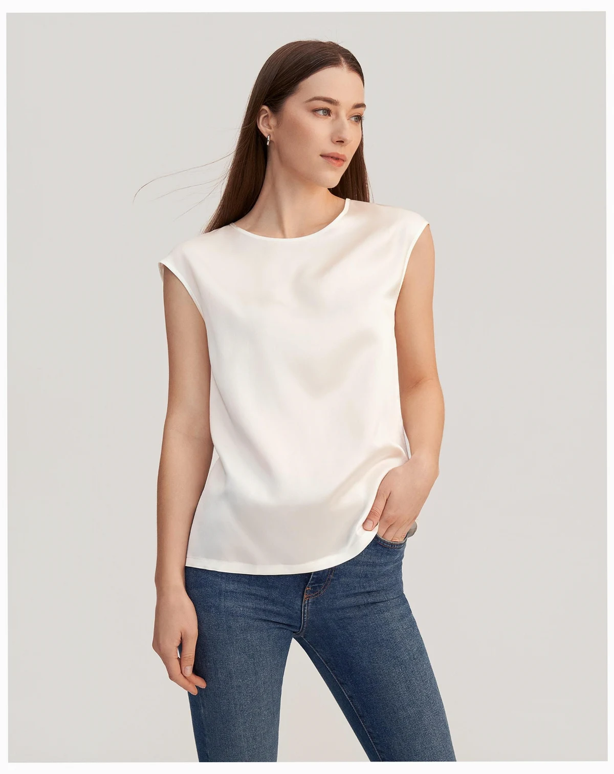 Women's Basic Cap Sleeves Silk Tee