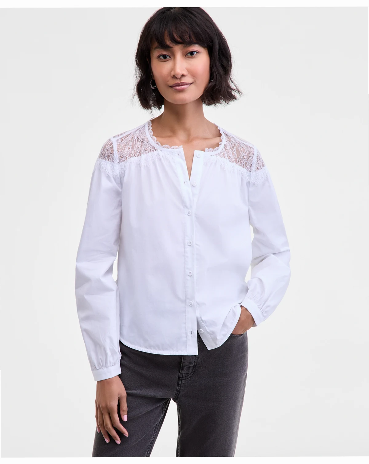 Women's Long Sleeve Lace-Trim Blouse, Macy's Exclusive