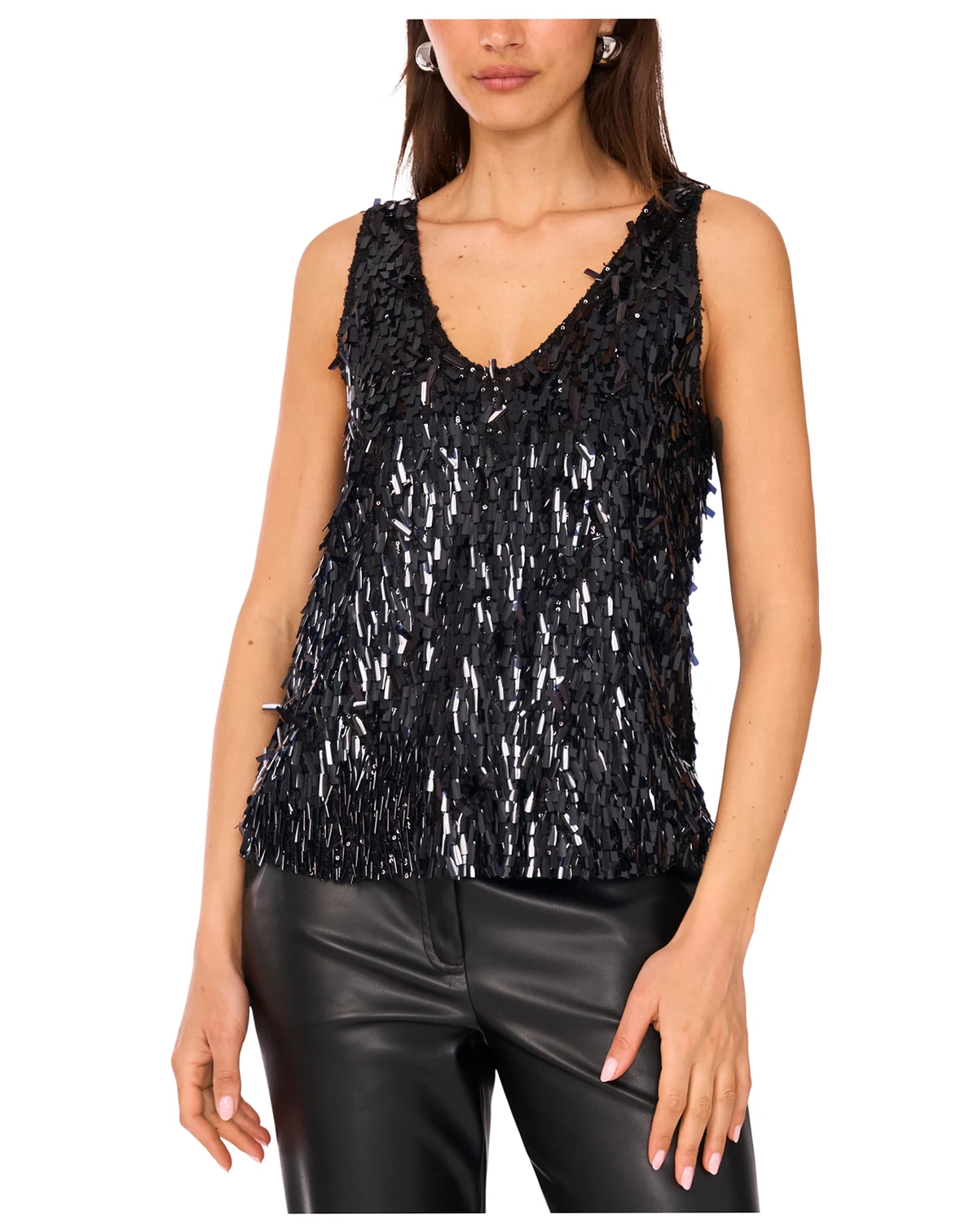 Women's Sequin V-Neck Boxy Tank Top