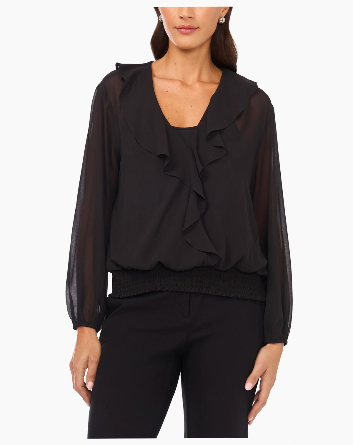 Women's Overlapping Long Sleeve Ruffle Top