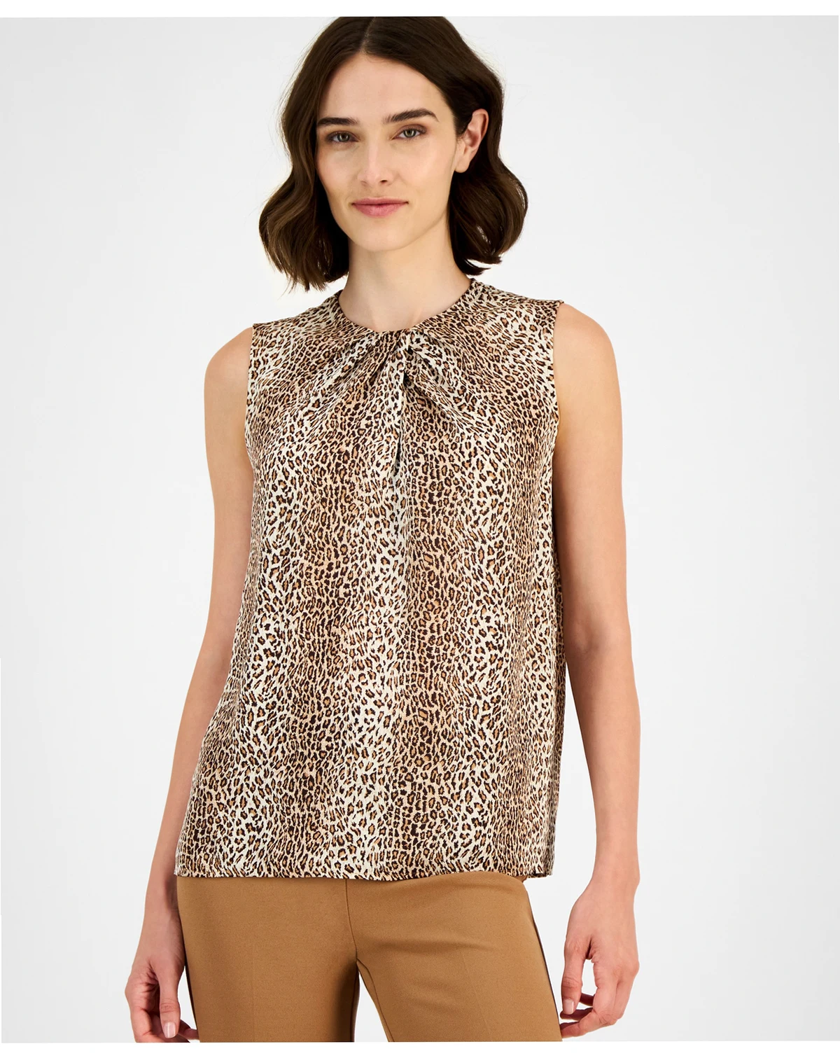 Women's Twist-Neck Animal-Print Sleeveless Top