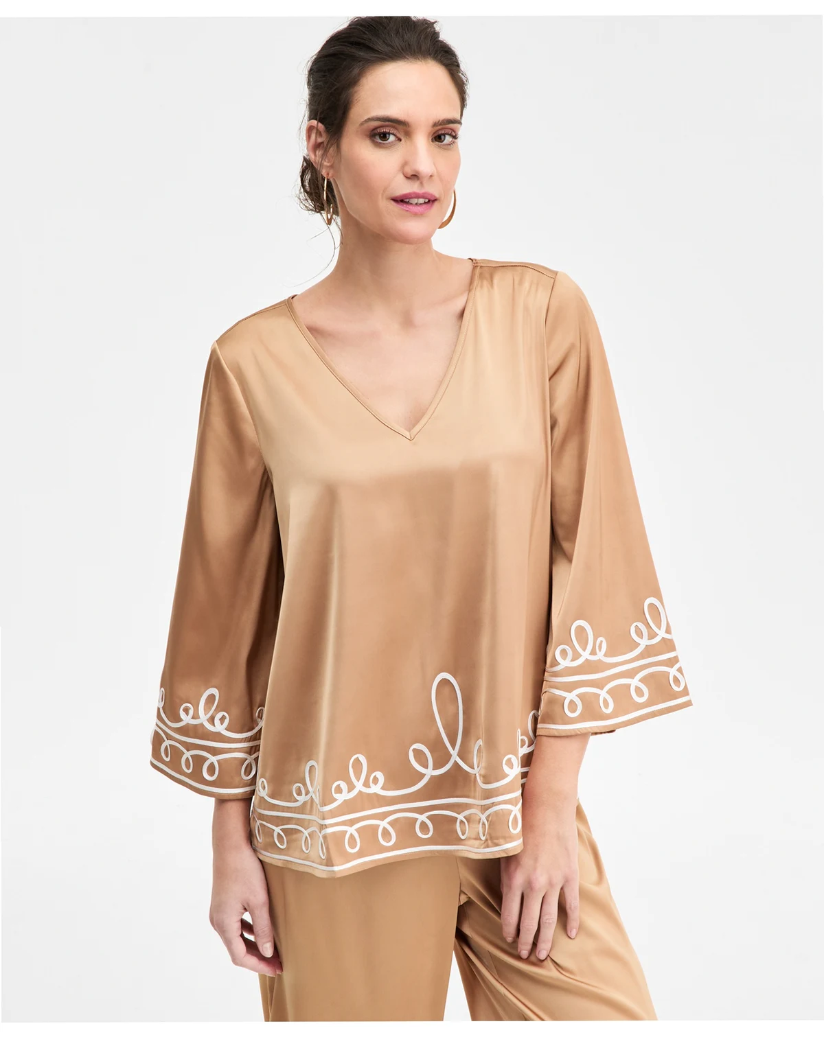 Women's Soutache-Lace Satin V-Neck Top, Macy's Exclusive