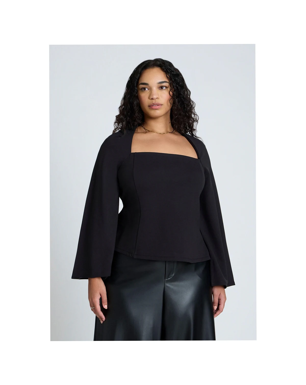 Women's Plus Size Square Neck Seam Detail Top