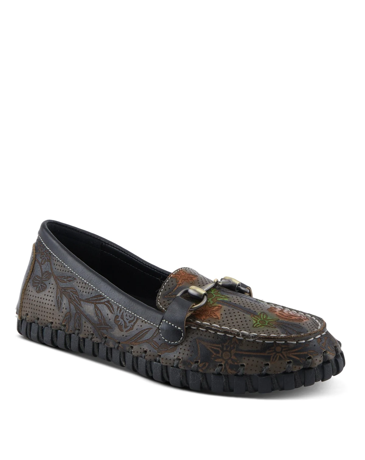L’Artiste Women’s DELAVIGNE Handpainted Floral Loafers with Gold Bit Accent, Cushioned Insole & Flexible Sole