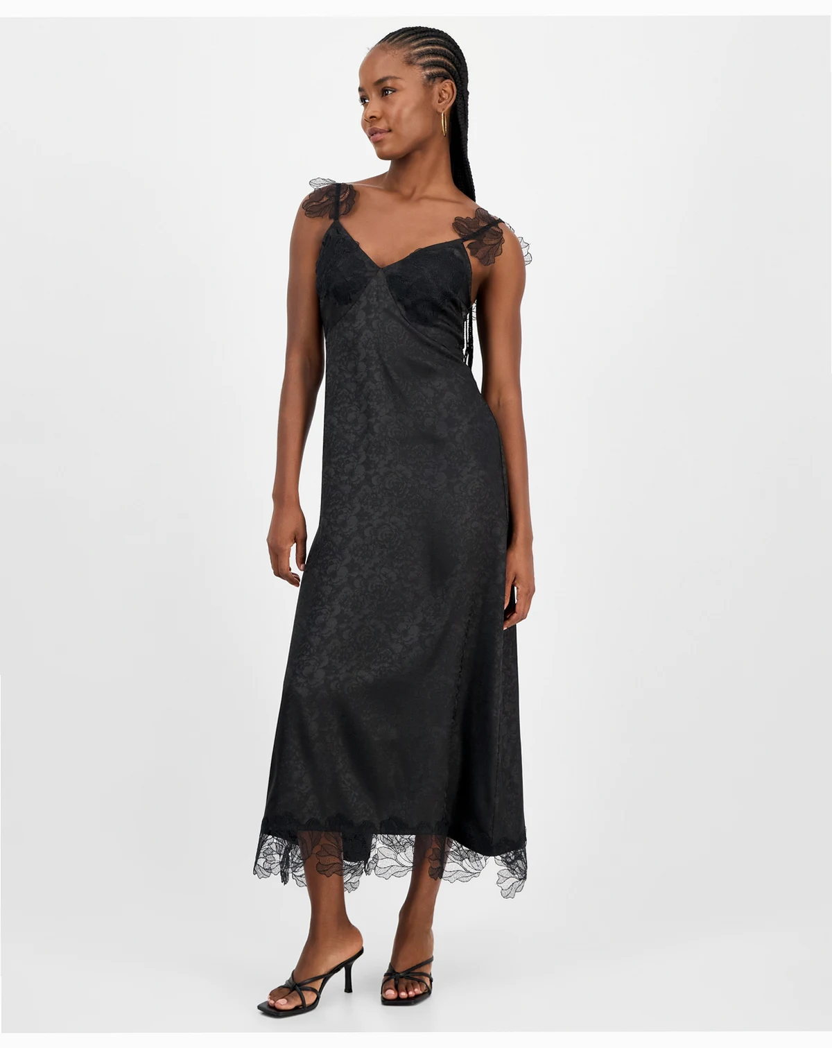Women's Lace-Trim Jacquard Slip Dress, Macy's Exclusive