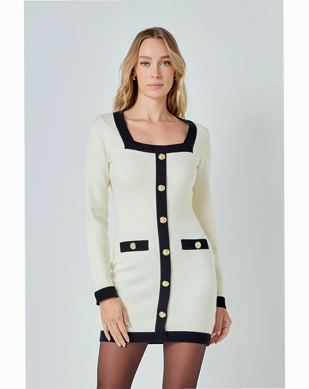 Women's Square Neck Knit Contrast Dress