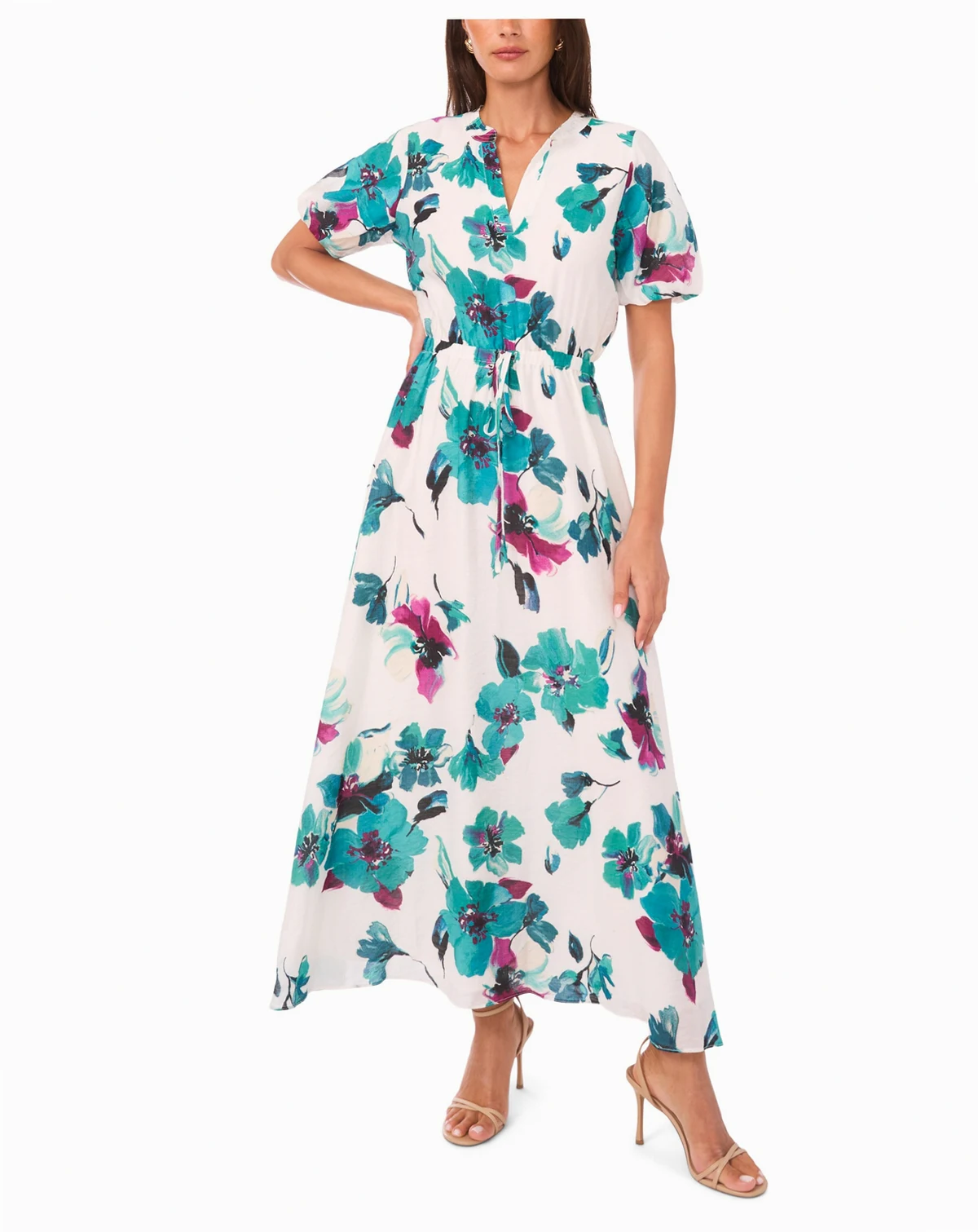 Women's Puff Short Sleeves Maxi Dress