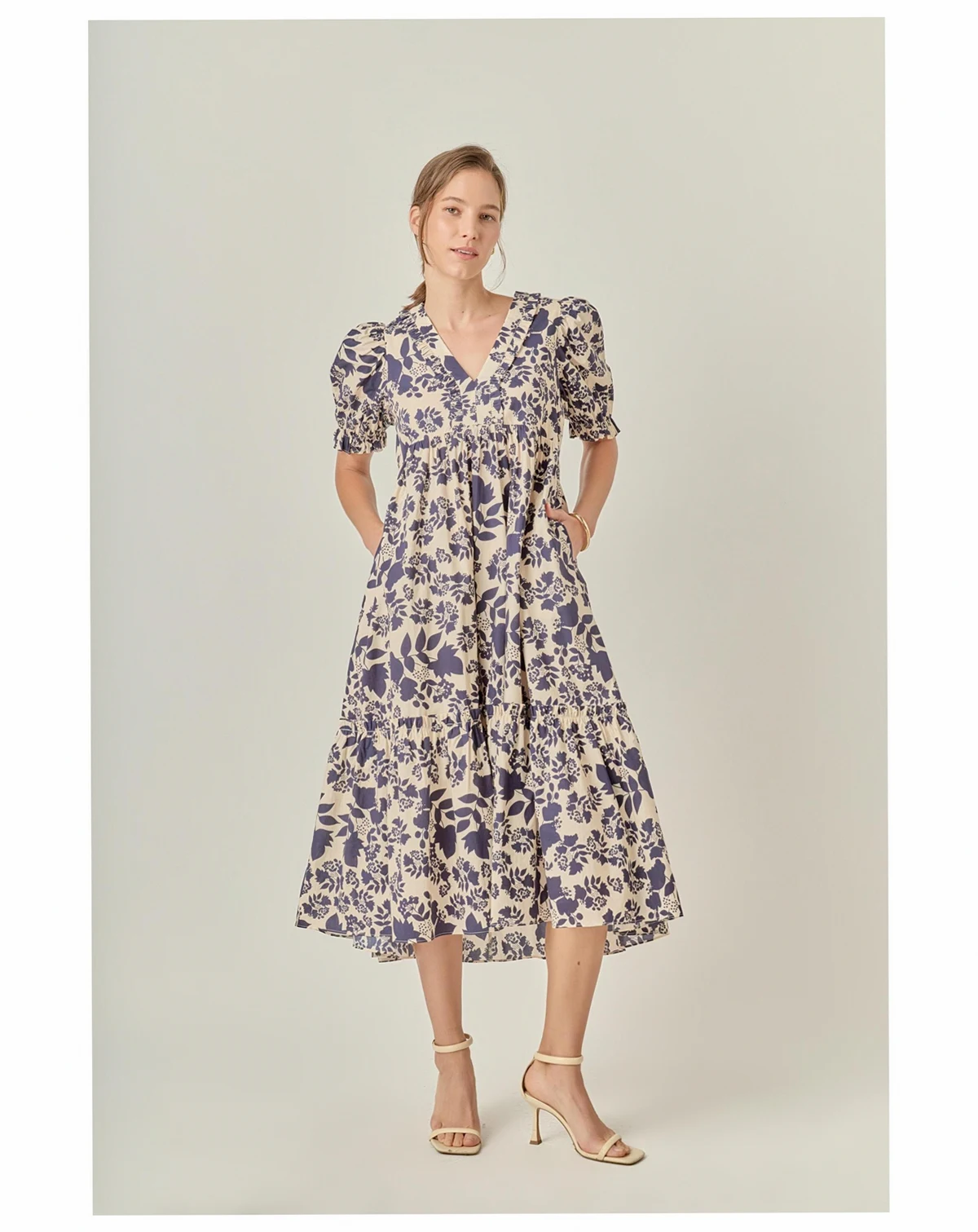 Women's FLORAL PRINT TIERED MIDI DRESS
