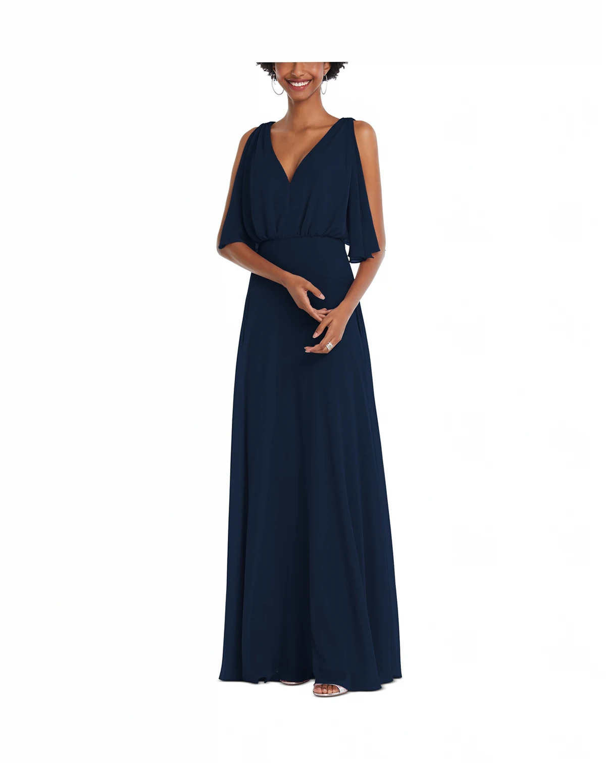 Plus Size V-Neck Split Sleeve Blouson Bodice Maxi Dress