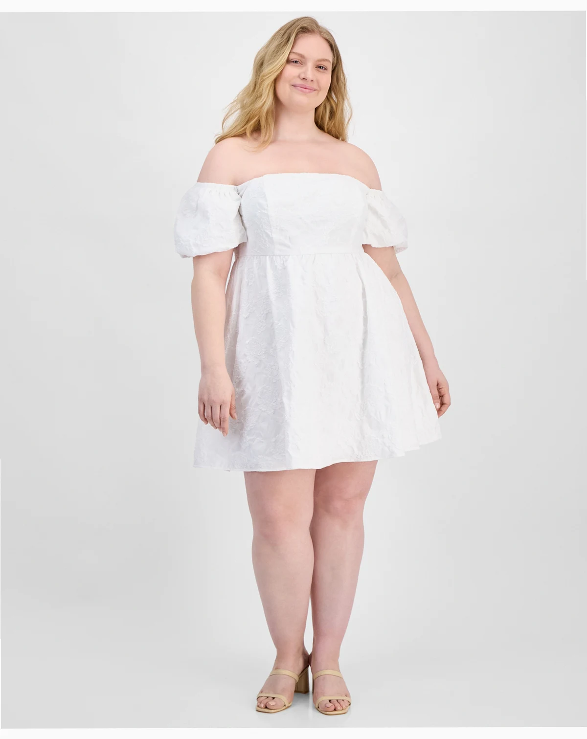 Plus Size Off-The-Shoulder Jacquard Fit & Flare Dress