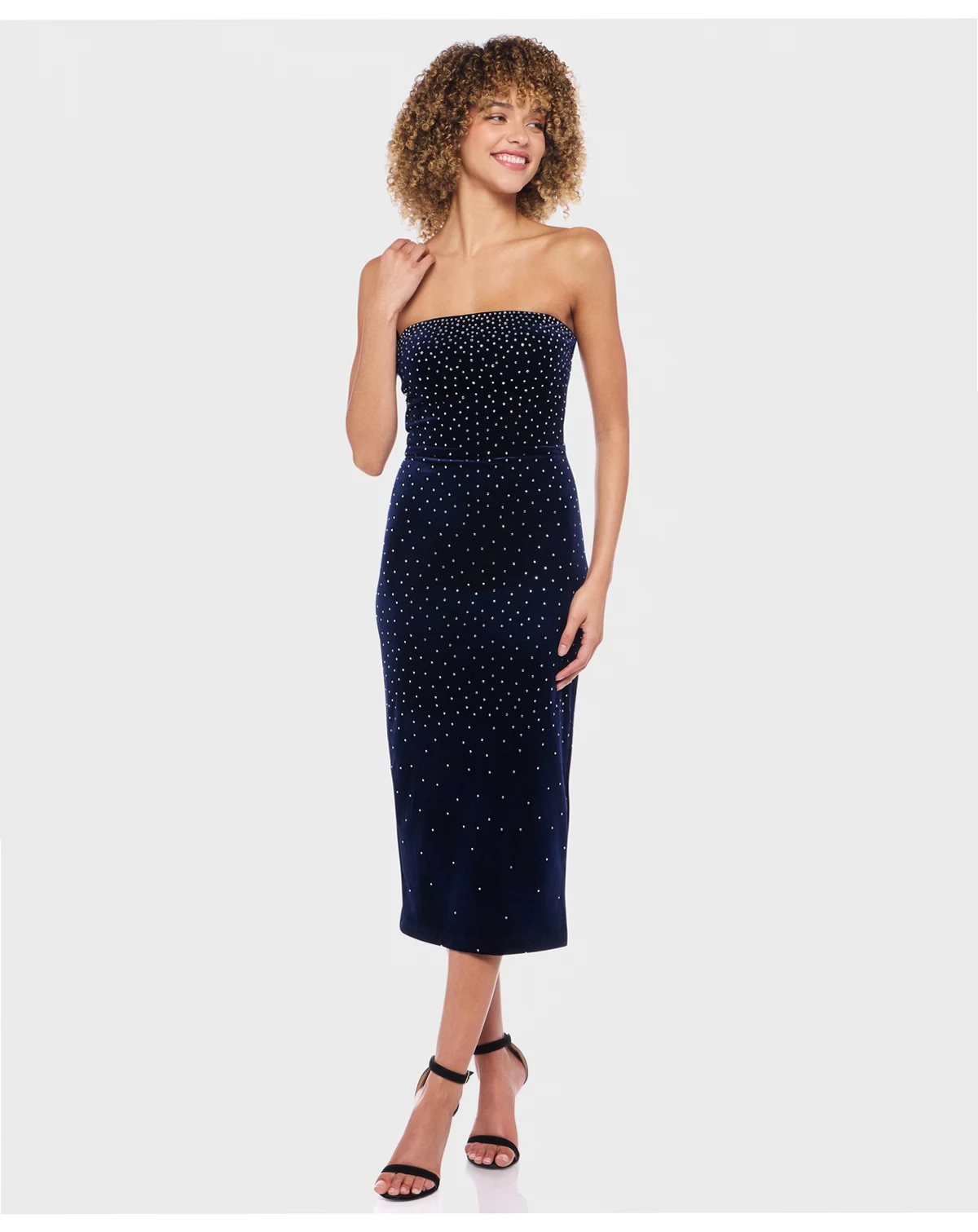 Junior's Velvet with Stones Strapless Dress